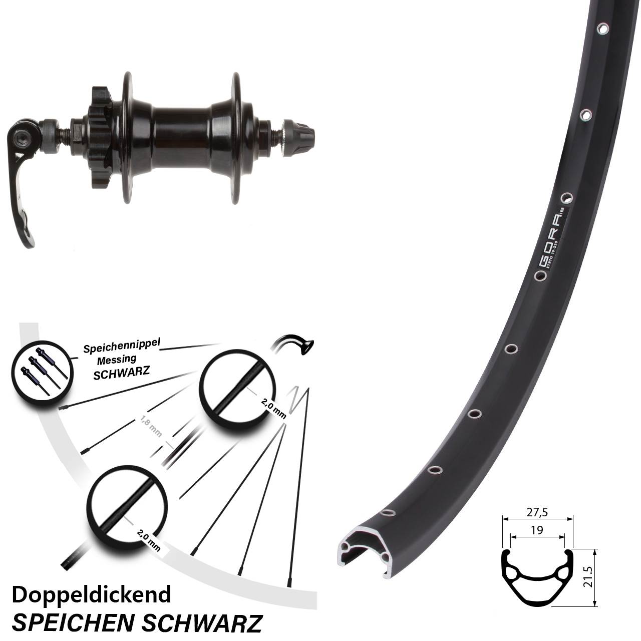 26 Zoll Gora 19 Novatec 6-Loch Vorderrad QR