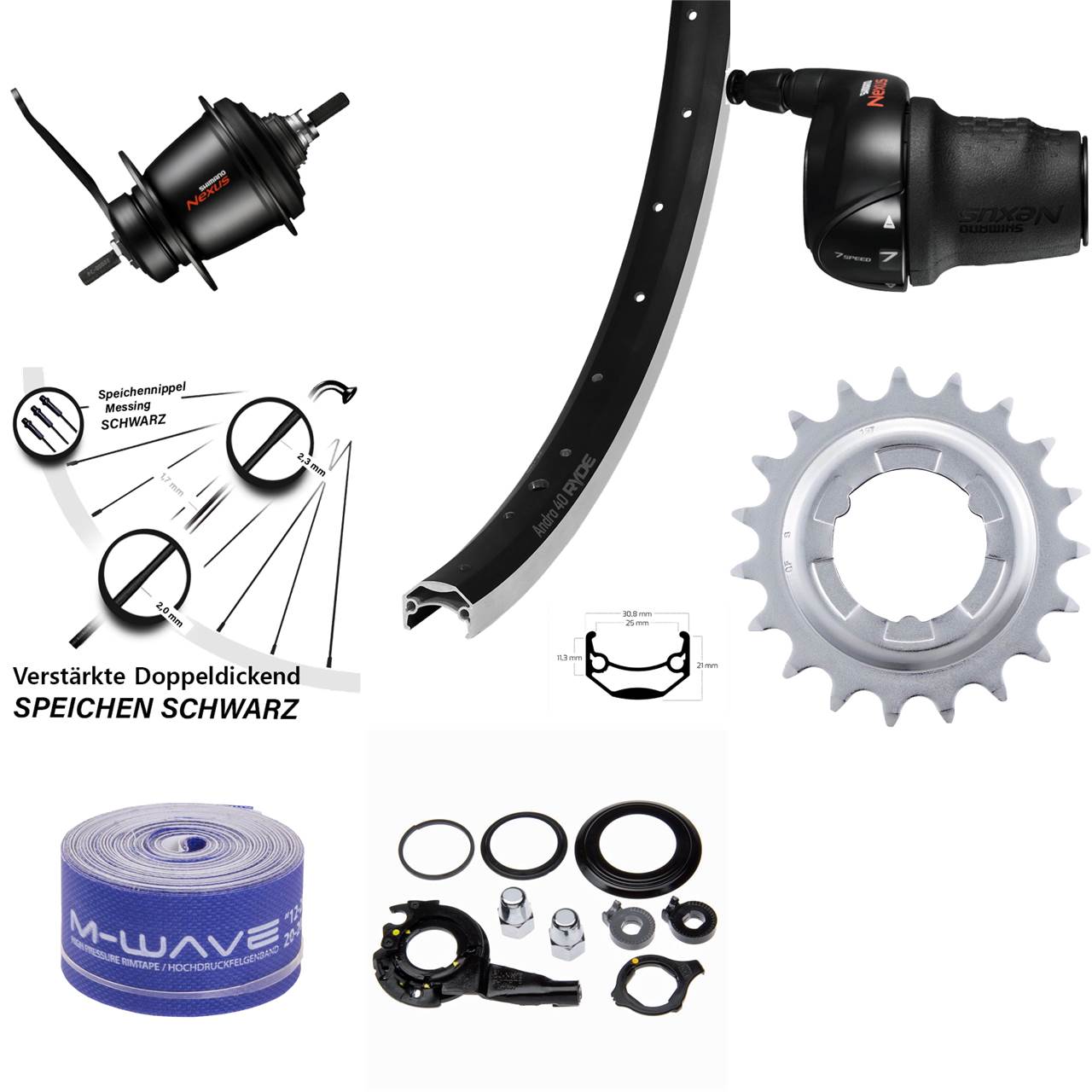 20 Zoll Hinterrad Shimano Nexus SG-C3001 7 Gang Rücktritt Ryde Andra 40 schwarz
