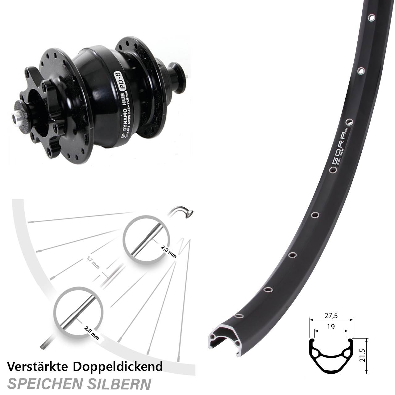 Gora 19 Shutter PD-8 28-29 Zoll Disc Laufrad Nabendynamo für Schnellspanner