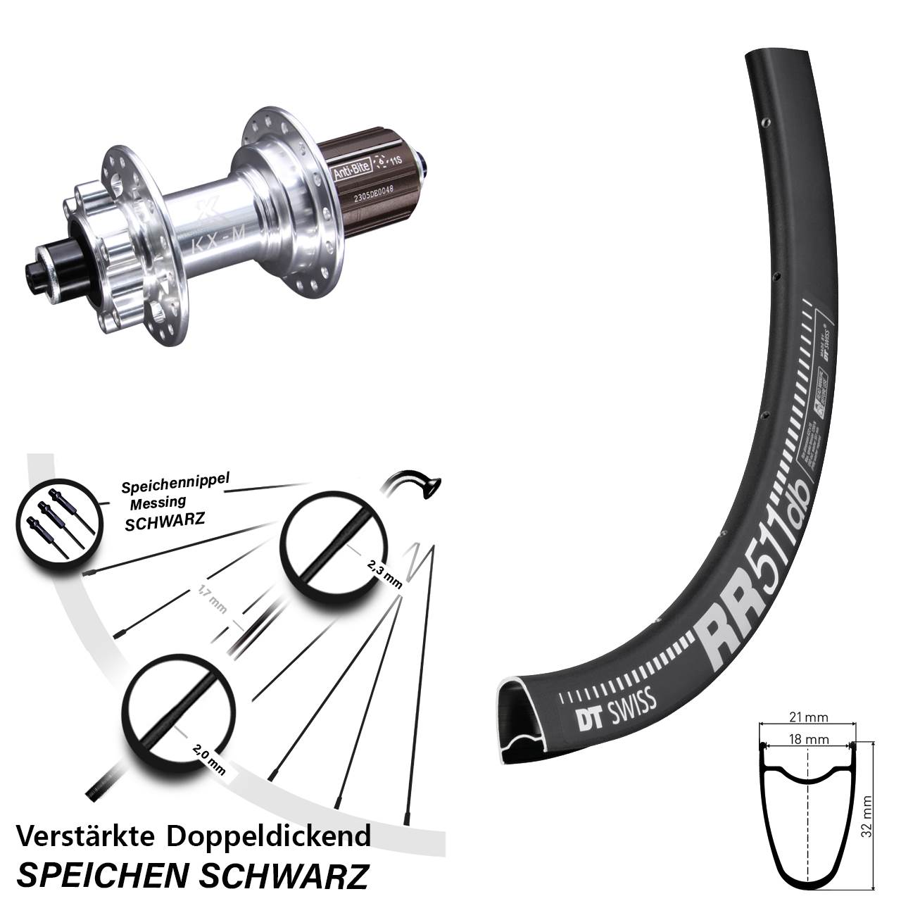 DT Swiss RR 511 KX-M 28 Zoll Disc Laufrad für Schnellspanner 8-12 fach HG