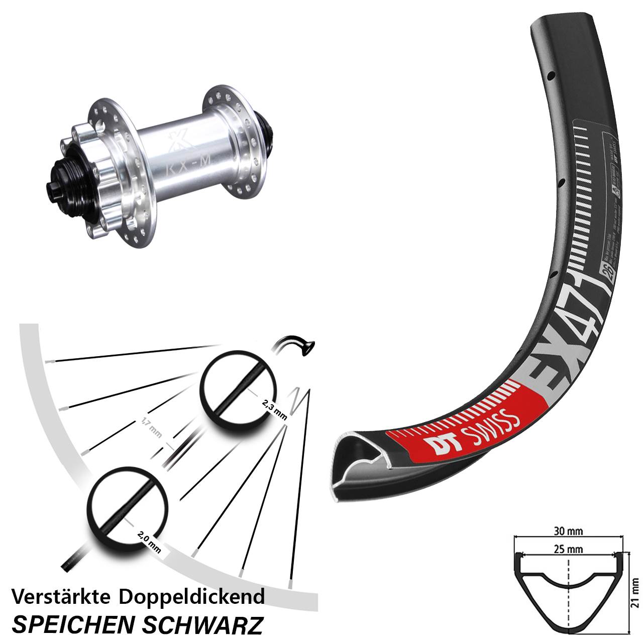 DT Swiss EX471 KX-M 6-Loch 29 Zoll Vorderrad für Schnellspanner