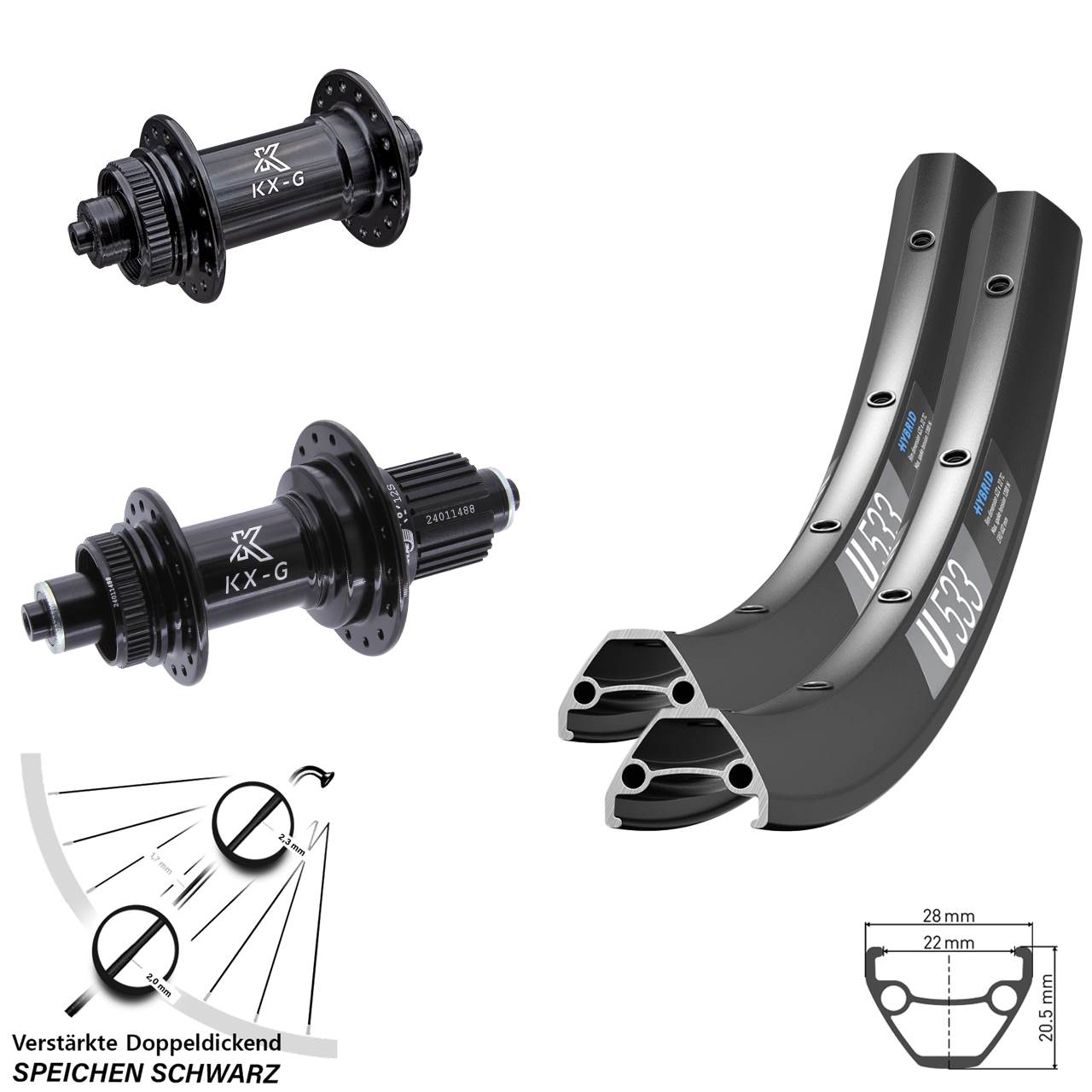 DT Swiss U533 KX-G 28-29 Zoll Laufradsatz Centerlock für Schnellspanner Micro Spline