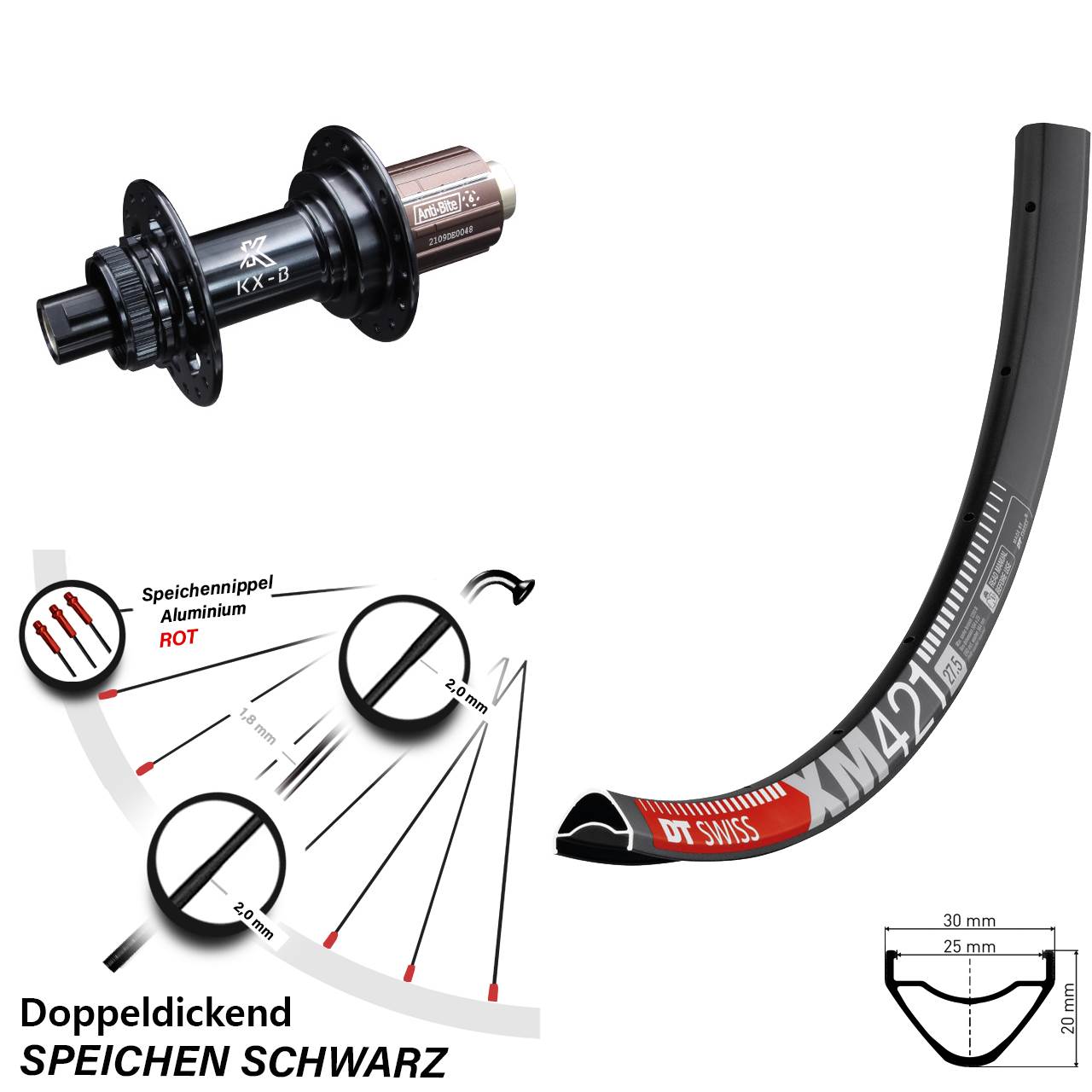29 Zoll DT Swiss XM 421 KX-B Boost Disc Laufrad 12x148 Boost 8-12 fach