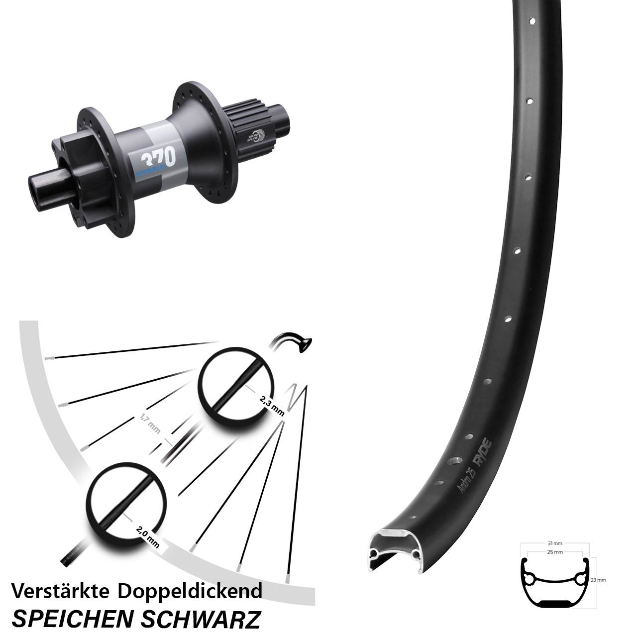 Disc Laufrad 28 Zoll Ryde Andra 25 DT Swiss Hybrid 370 Micro Spline 12x148