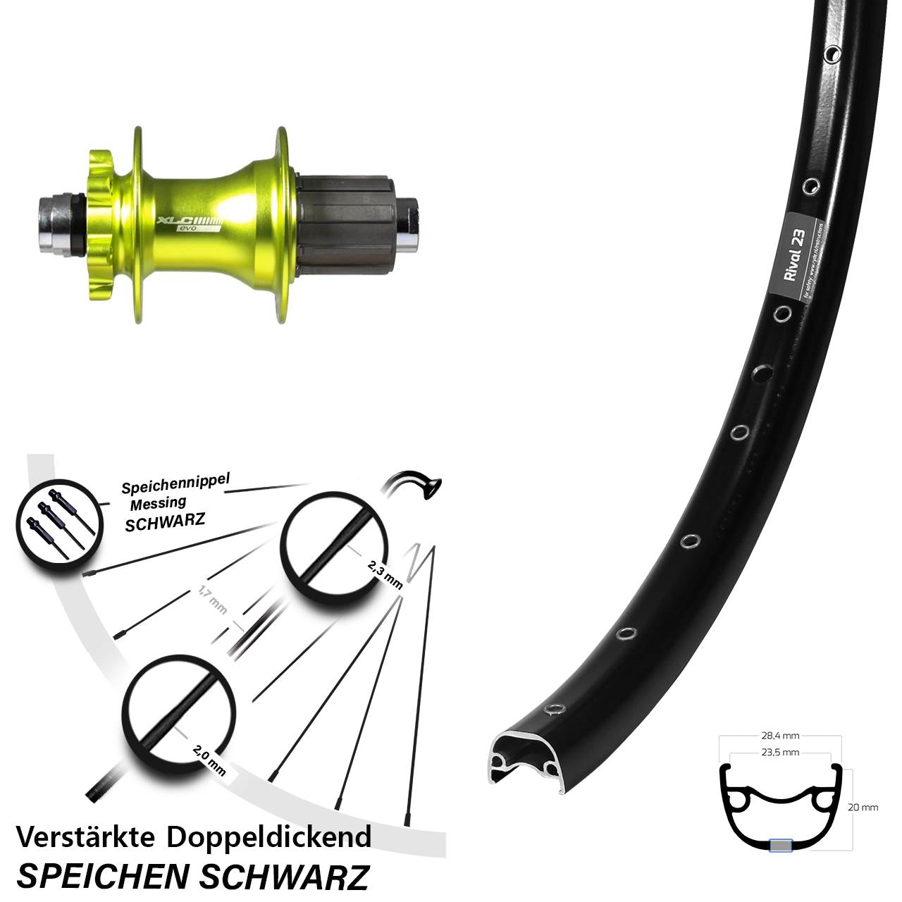 Ryde Rival 23 XLC Evo grün 650B Hinterrad 6-Loch 12x142 8-11 fach