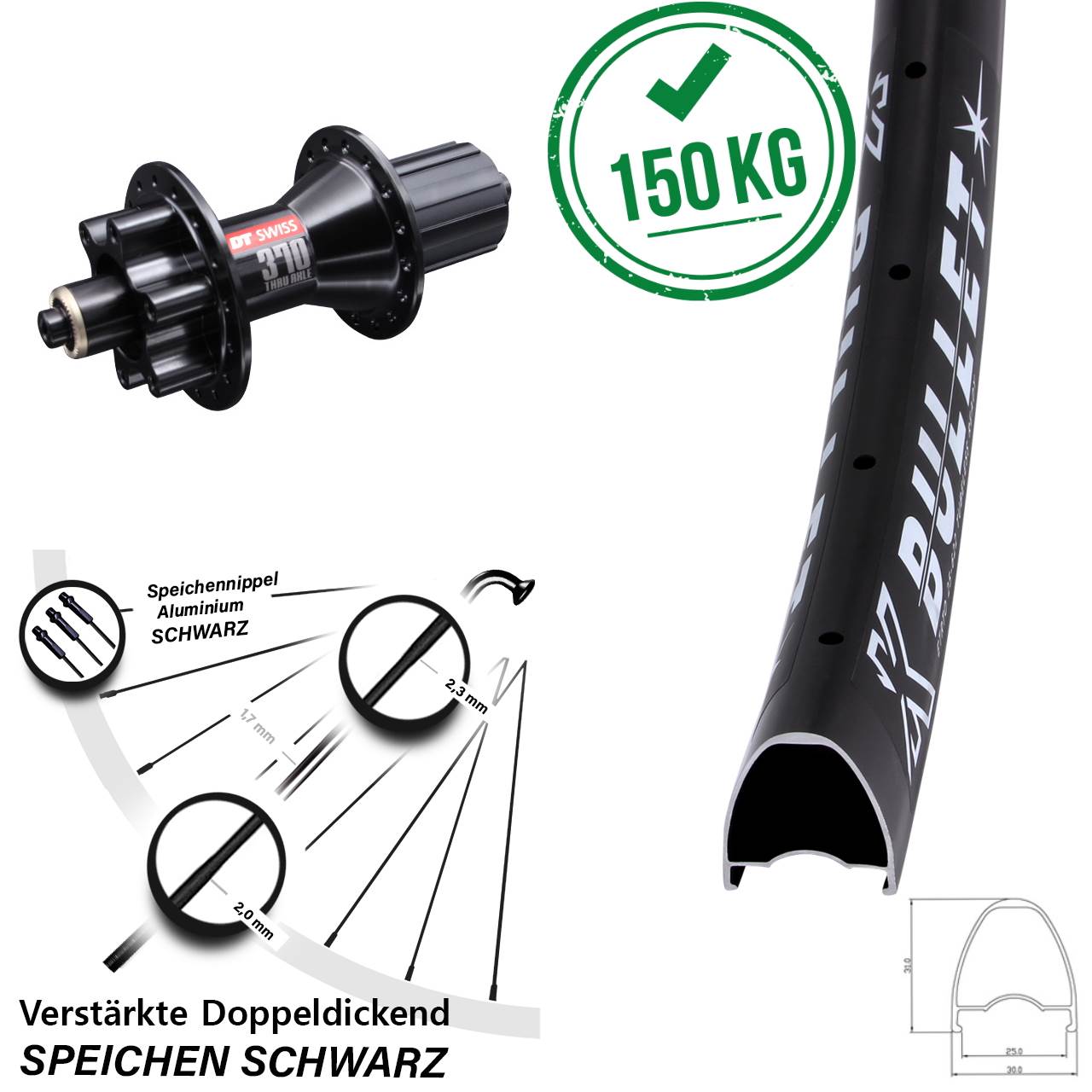 Hinterrad 6-Loch QR 28-29 Zoll KX Bullet DT Swiss 370 Hybrid 8-11 fach HG
