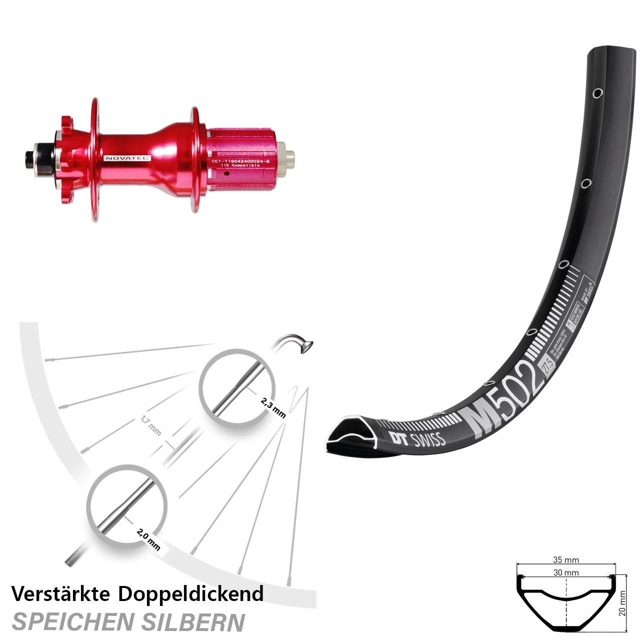 Disc Laufrad 29 Zoll DT Swiss M 502 Novatec D792 8-12 fach für Schnellspanner