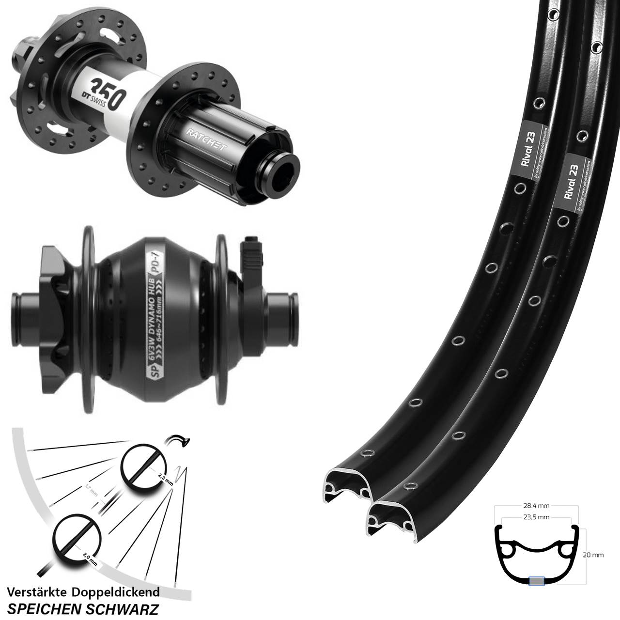 650B Ryde Rival 23 DT Swiss 350 Shutter PD-7 Laufradsatz 6-Loch 12x100/142 8-11 fach HG