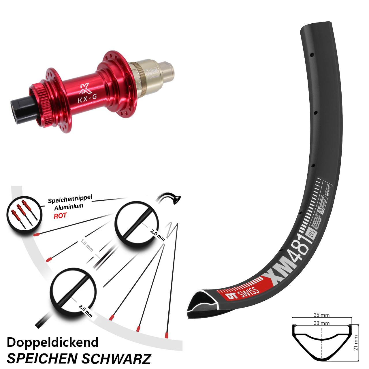Hinterrad Centerlock 27,5 Zoll DT Swiss XM 481 KX-G rot 12x142