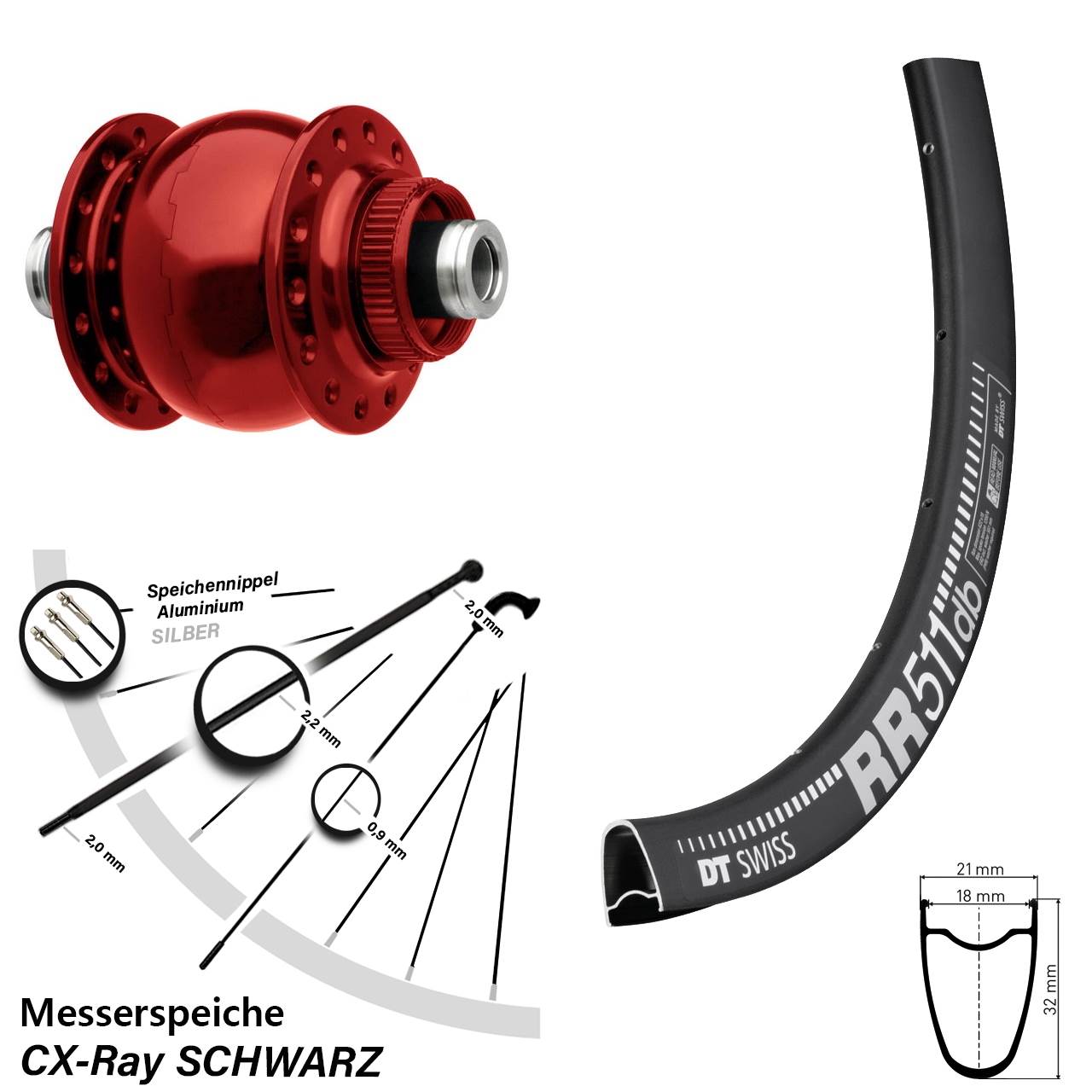 DT Swiss RR 511 roter SON 28 Zoll Centerlock Dynamovorderrad 12x100 CX-Ray