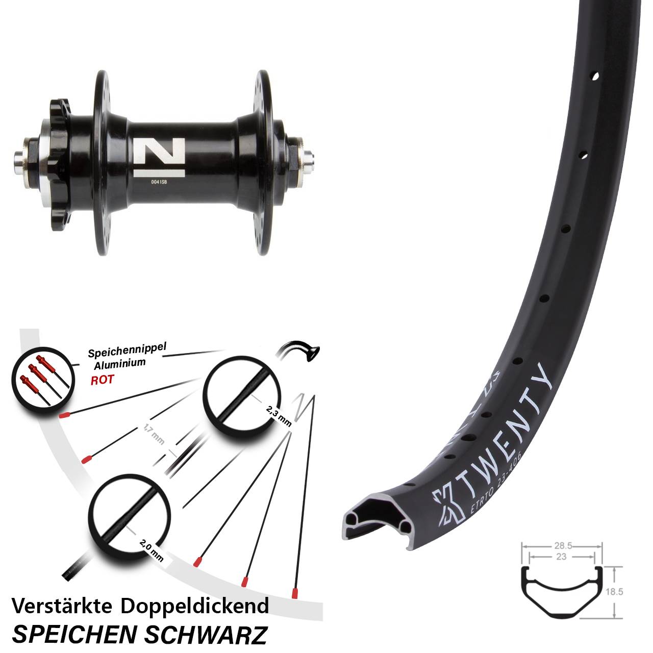 Vorderrad 20 Zoll KX Twenty Novatec D041SB schwarz