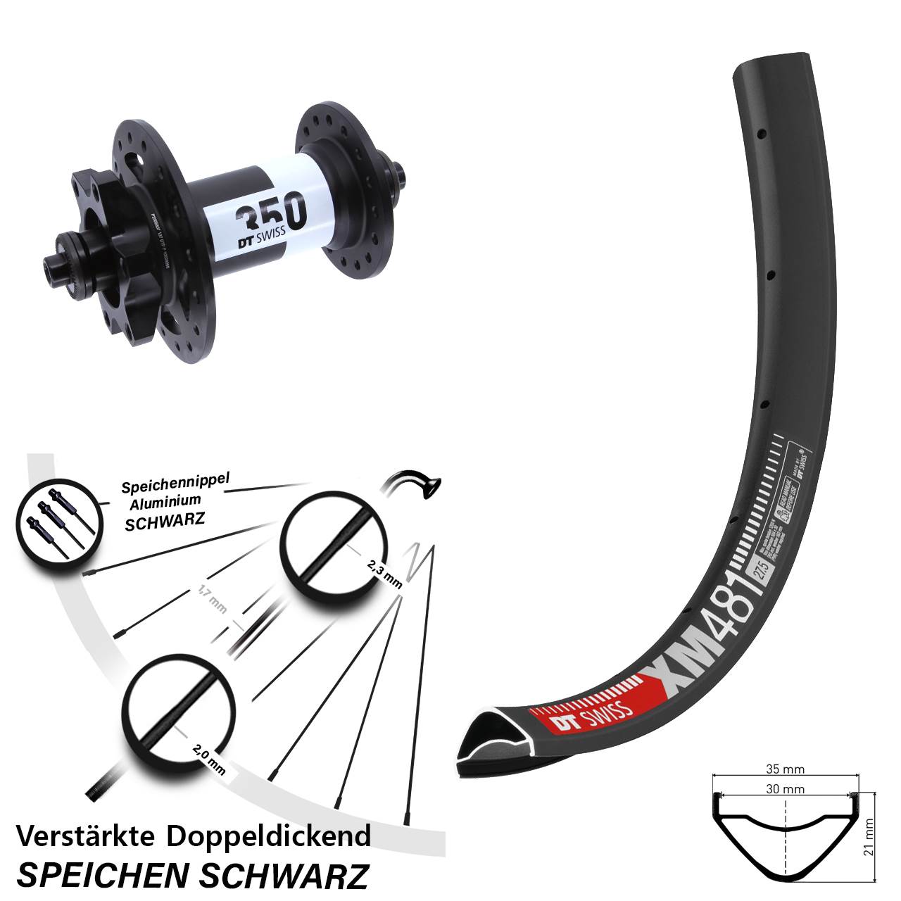 6-Loch Vorderrad für Schnellspanner 27,5 Zoll DT Swiss XM481-350