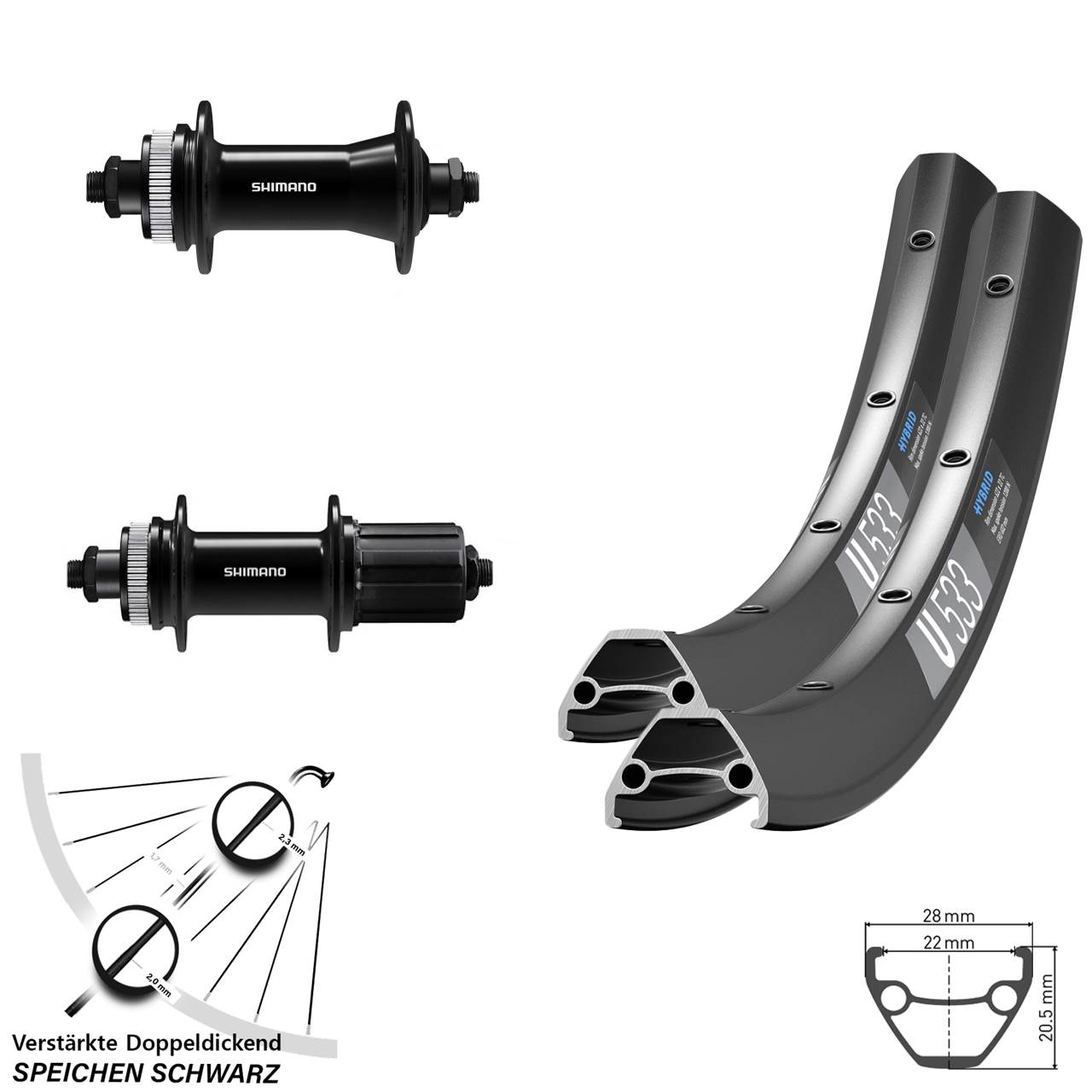 28-29 Zoll DT Swiss U533 Shimano FH-QC400 HB-QC400 Laufradsatz Centerlock QR 8-11 fach HG