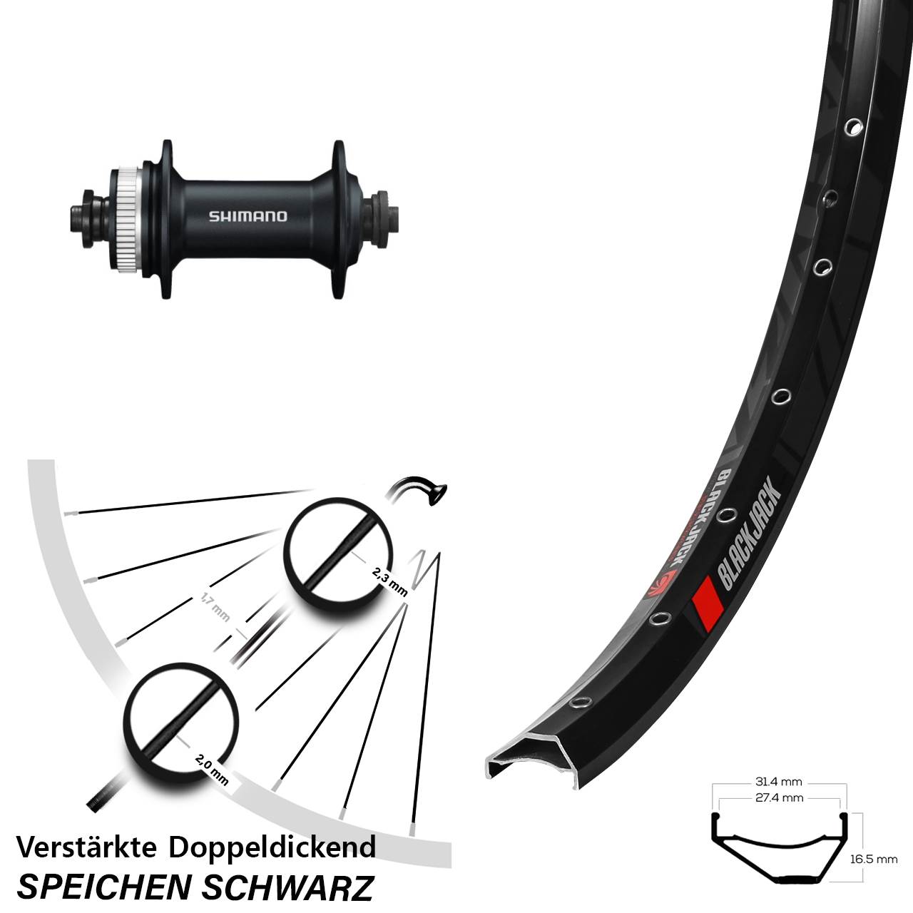 Rodi Ready 27 Shimano HB-M4050 27,5 Zoll Vorderrad Centerlock QR