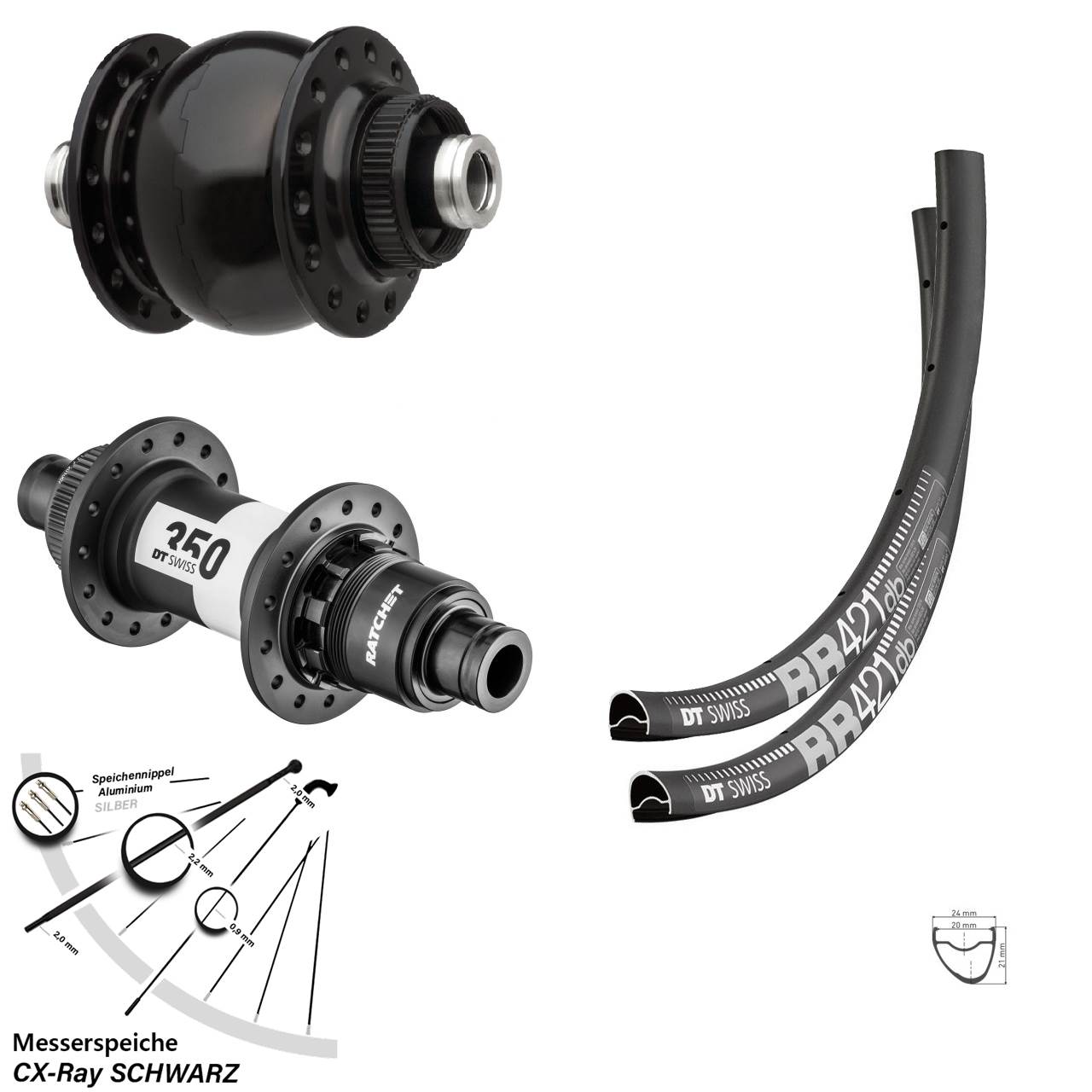 28 Zoll DT Swiss RR 421 350 Road SONdelux Centerlock Laufradsatz 12x100/142 XDR CX-Ray