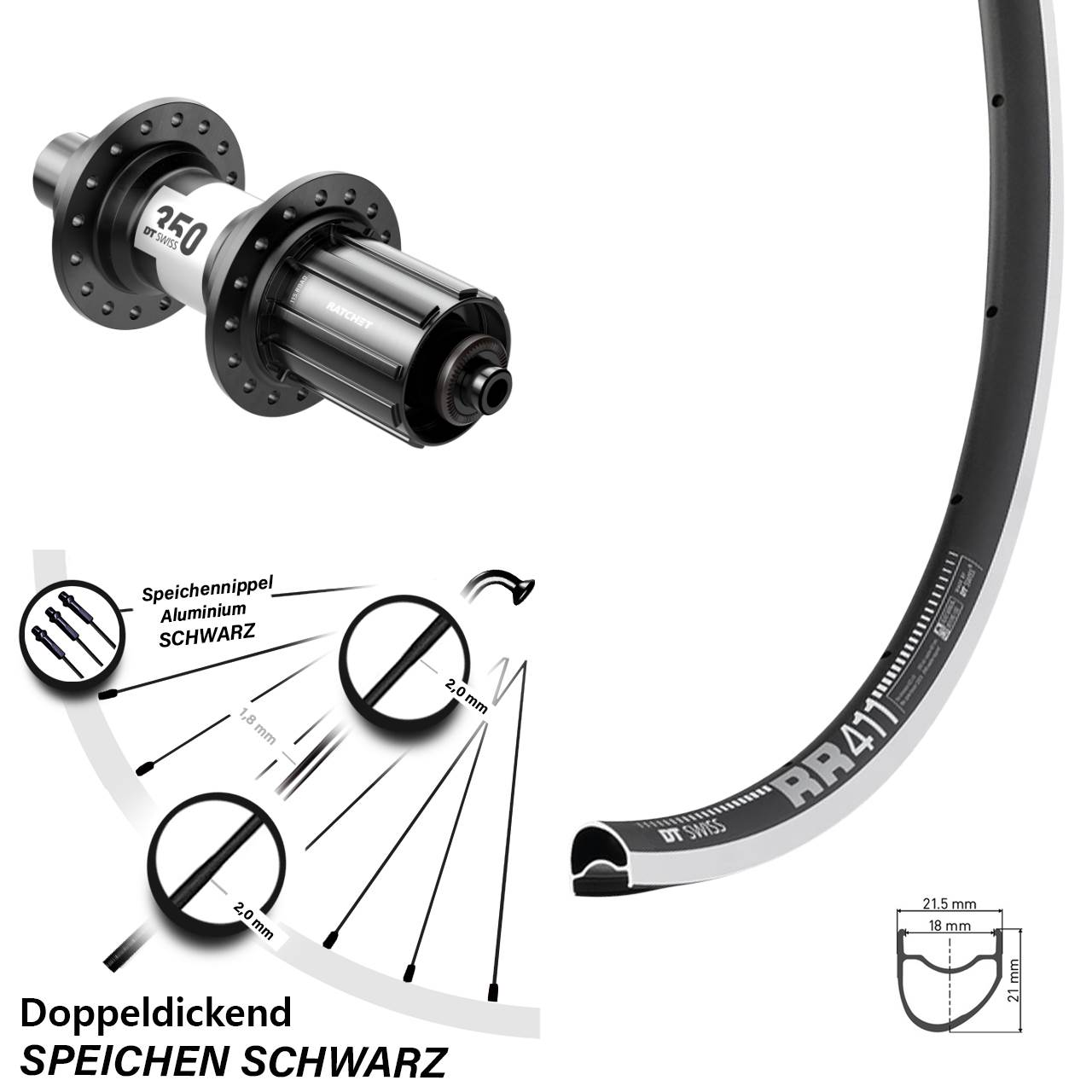 Hinterrad 28 Zoll DT Swiss RR411OS- 350 Road Felgenbremse Shimano HG