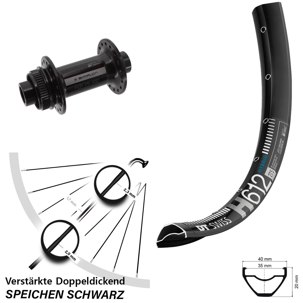 DT Swiss H612-370 27,5 Zoll Centerlock Vorderrad 15x100