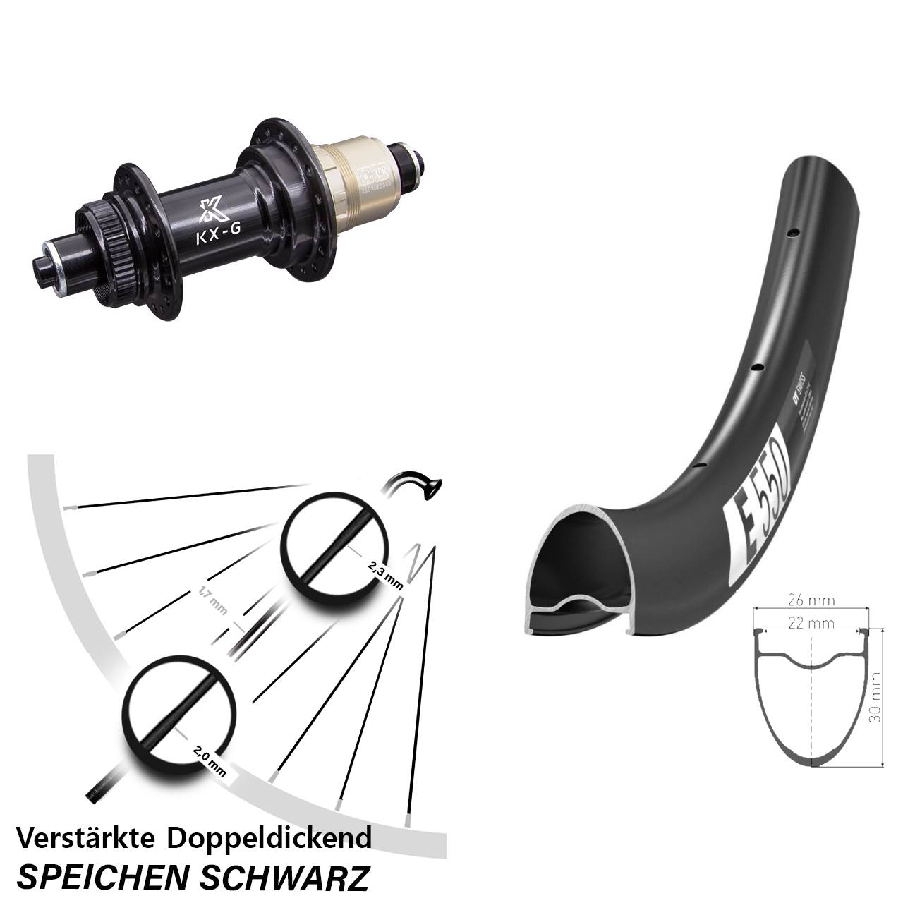 28 Zoll DT Swiss E550 KX-G Centerlock Hinterrad QR XDR 11-12 fach