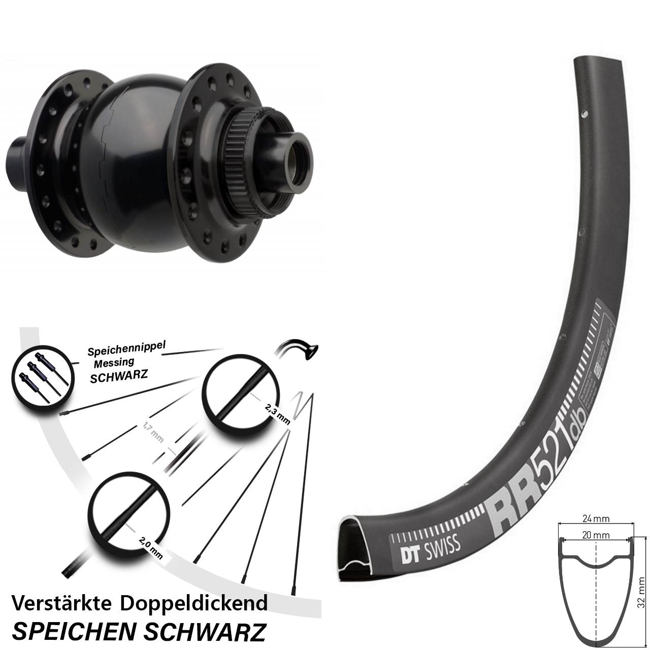 Boost Nabendynamovorderrad Centerlock 15x110 DT Swiss RR 521 SON 28 Zoll