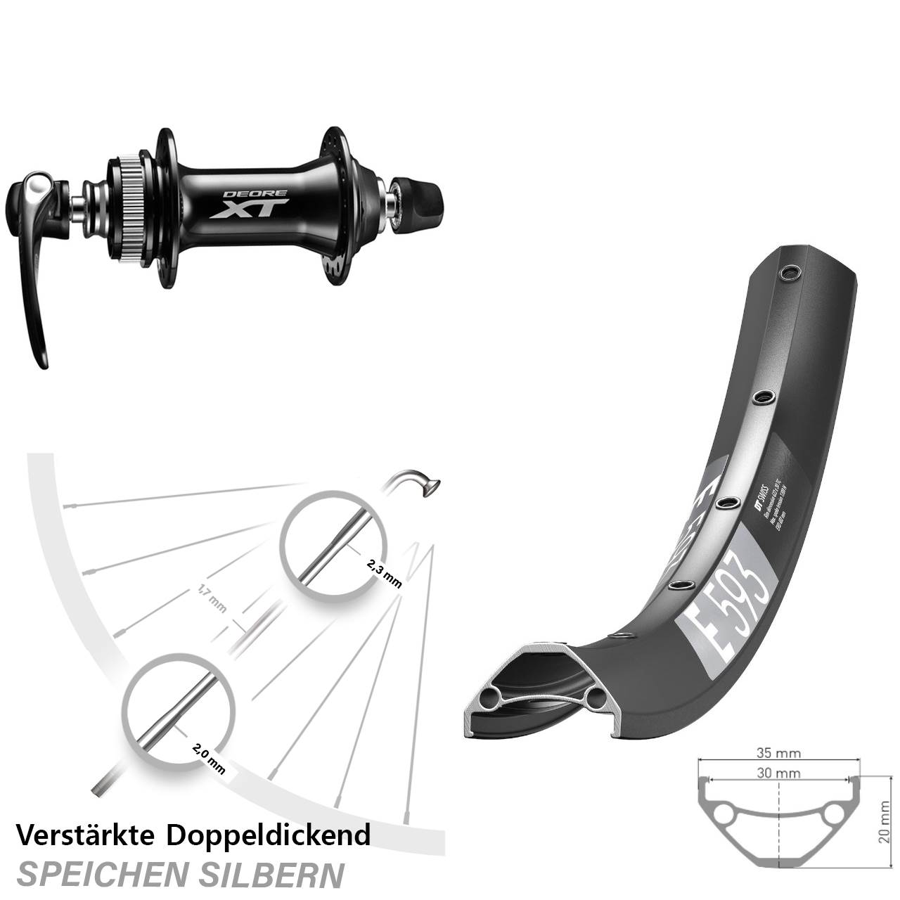 Disc Vorderrad 29 Zoll DT Swiss E593 Shimano HB-M8000 QR