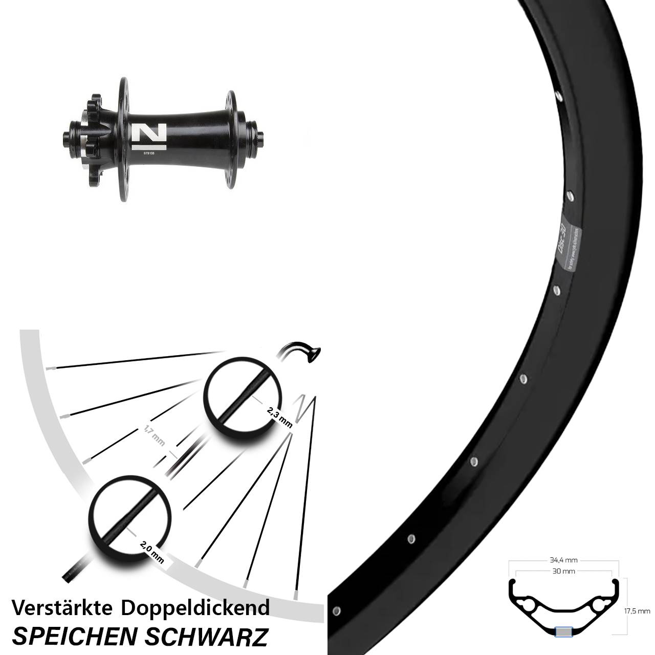 Vorderrad 6-Loch 27,5 Zoll Ryde Disc 30 Novatec D791 für Schnellspanner