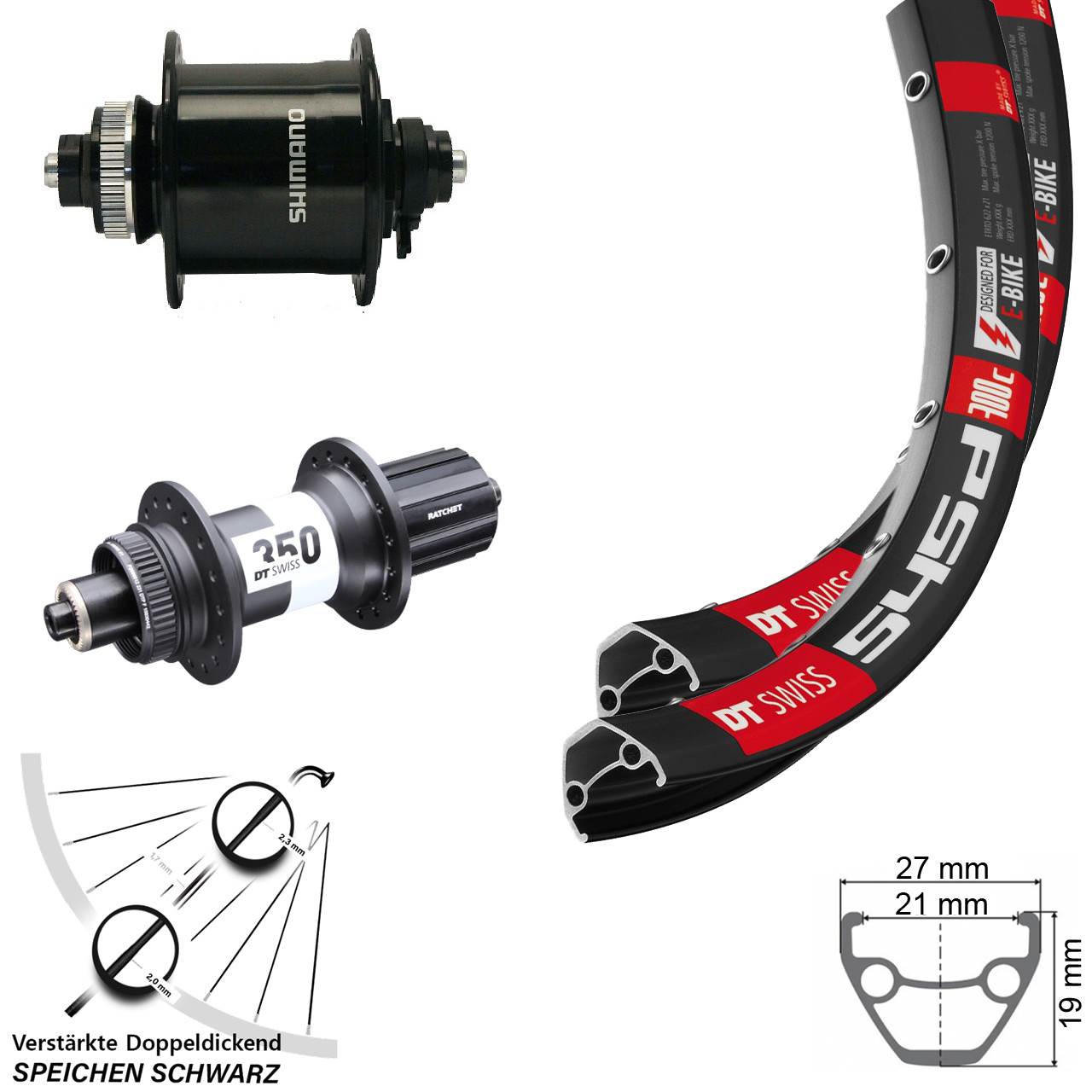 28-29 Zoll DT Swiss 545d-350 Ratchet 36 Shimano DH-UR700 Laufradsatz QR 8-11 fach