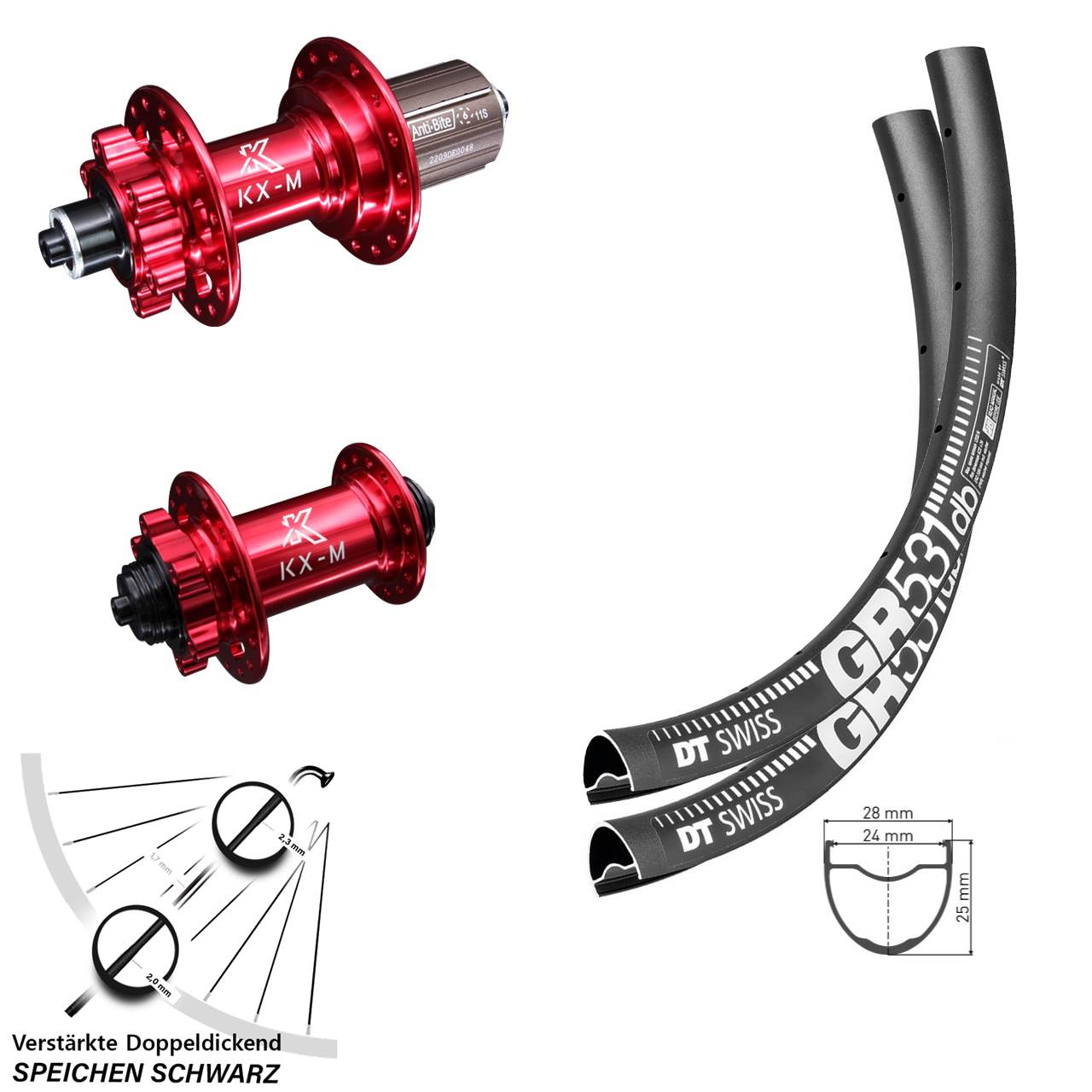 Laufradsatz 6-Loch QR 28-29 Zoll DT Swiss GR531 KX-M rot 8-12 fach HG