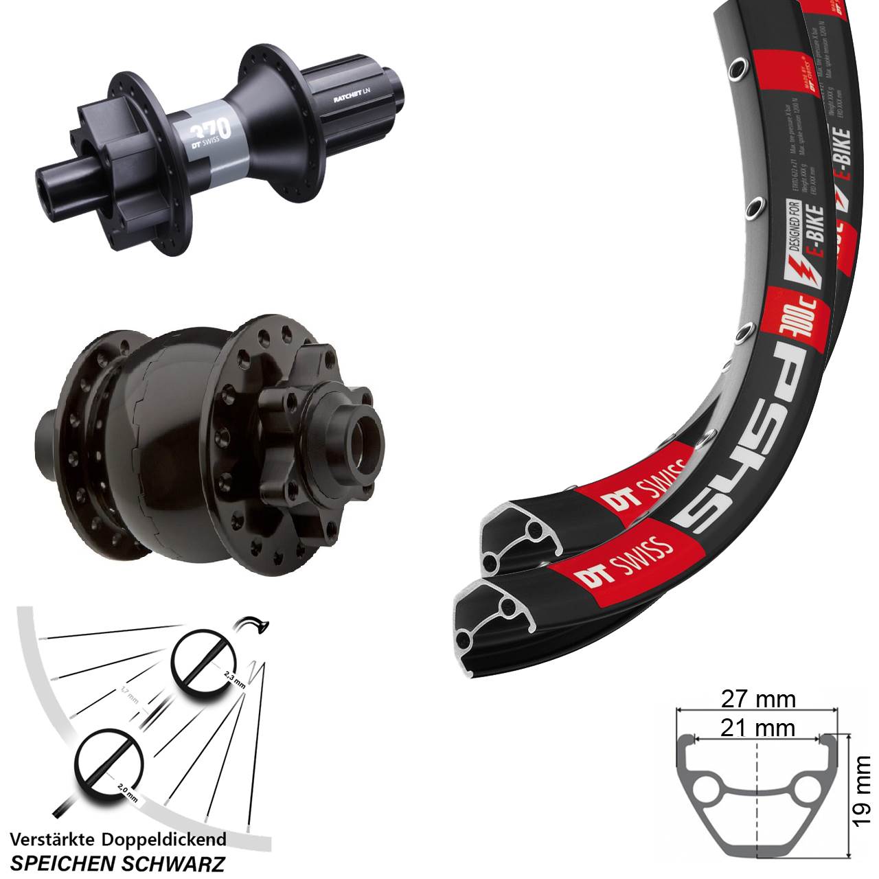DT Swiss 370 HG SON 28 Zoll Disc Laufradsatz 15x100/142