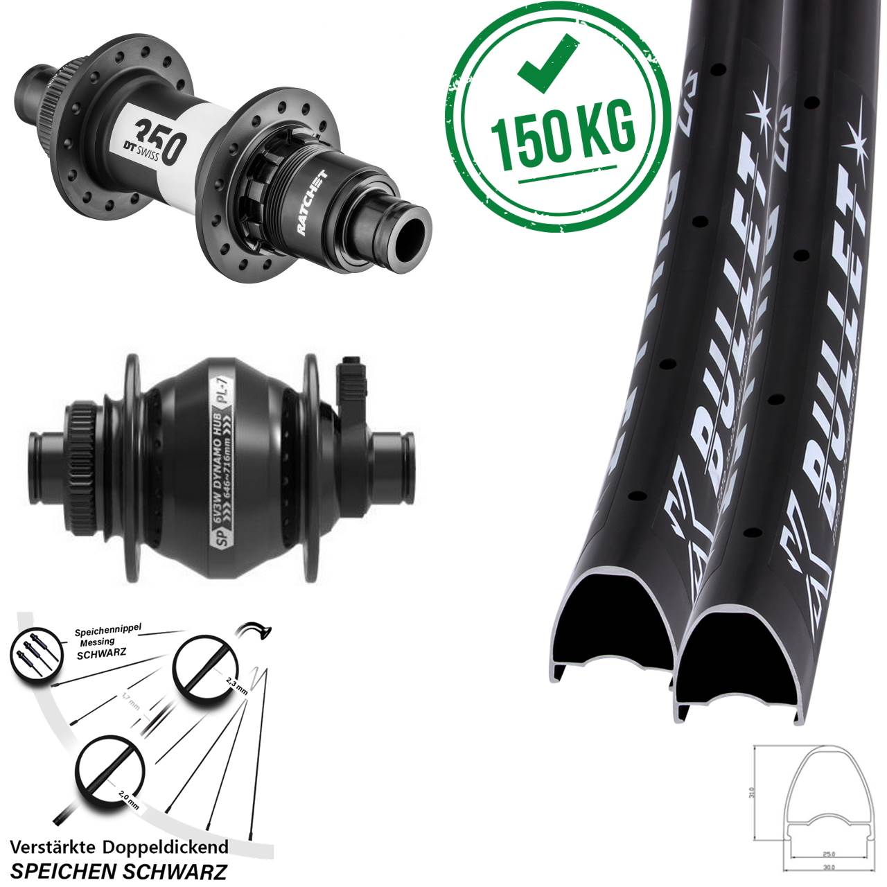 KX Bullet OS DT Swiss 350 Shutter PL-7 28 Zoll Disc Laufradsatz 12x100/142 XDR