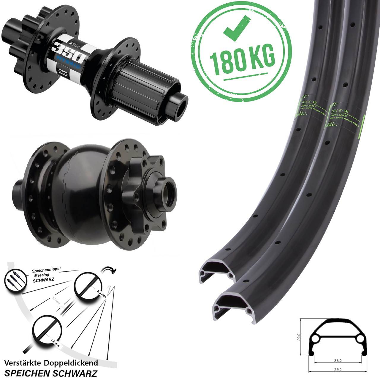 20/28/29 Zoll KX Evo Disc Radsatz 12x148/15x110 DT Swiss 350 Hybrid 8-11 fach HG SON 28