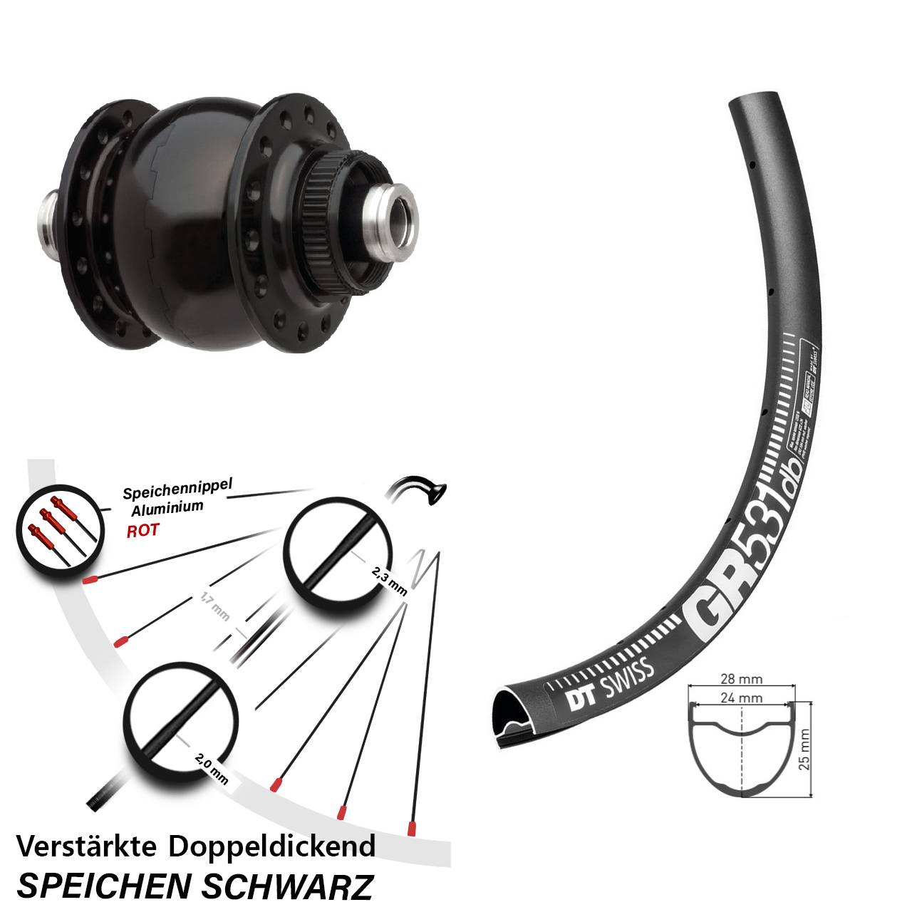 Vorderrad 12x100 mm DT Swiss GR 531 DB Gravel SON delux Disc Centerlock Steckachse