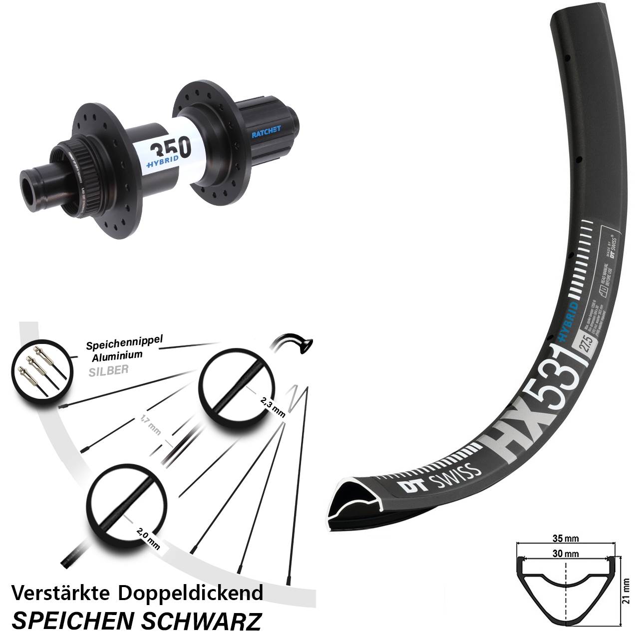 Boost Disc Hinterrad 12x148 29 Zoll HX531 DT Swiss Hybrid 350 8-11 fach