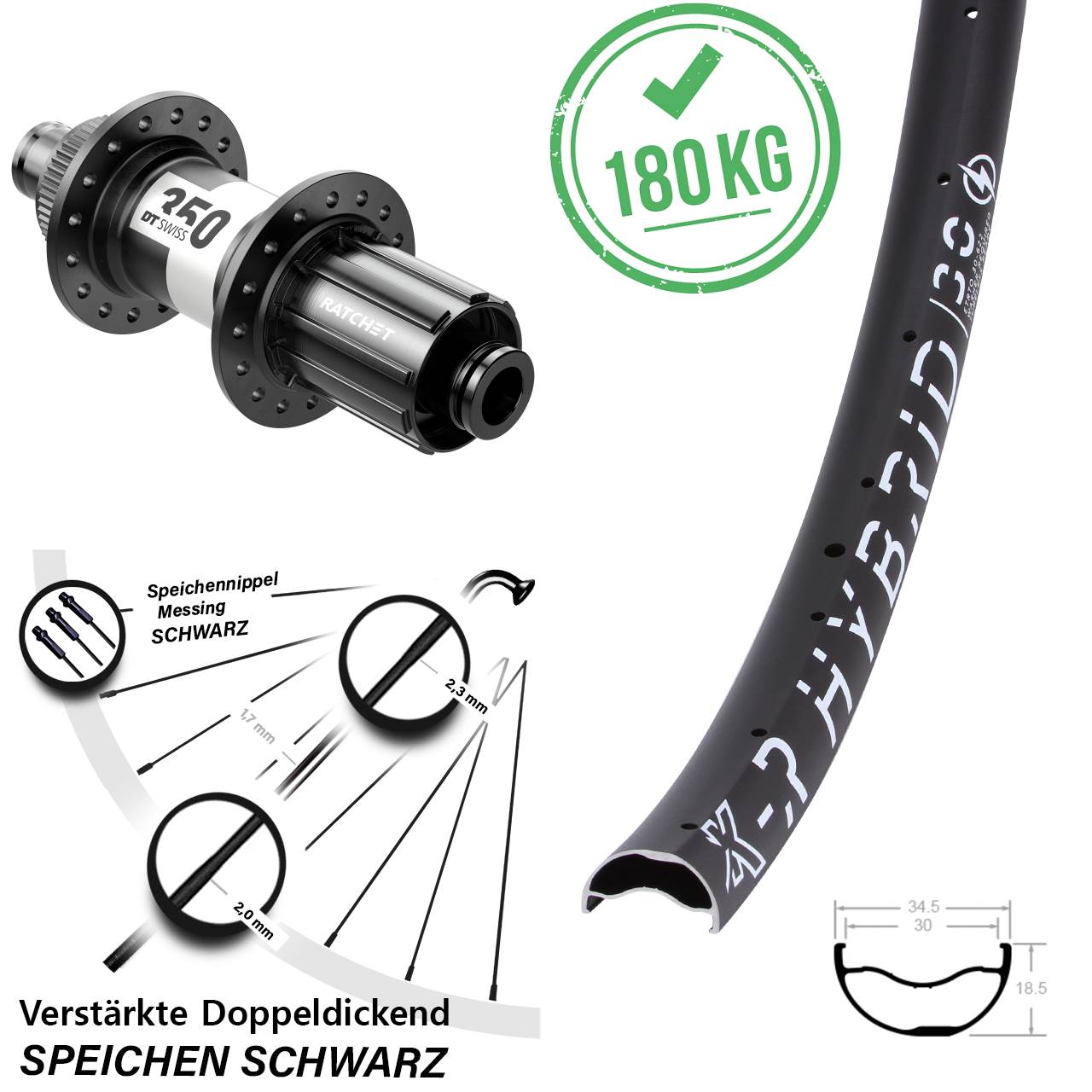 Hinterrad Centerlock 29 Zoll KX-R Hybrid 30 DT Swiss 350 8-11 fach HG 12x142