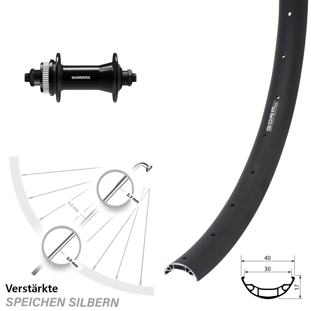 Gora 35 Shimano HB-QC400 27,5 Zoll Vorderrad Centerlock für Schnellspanner