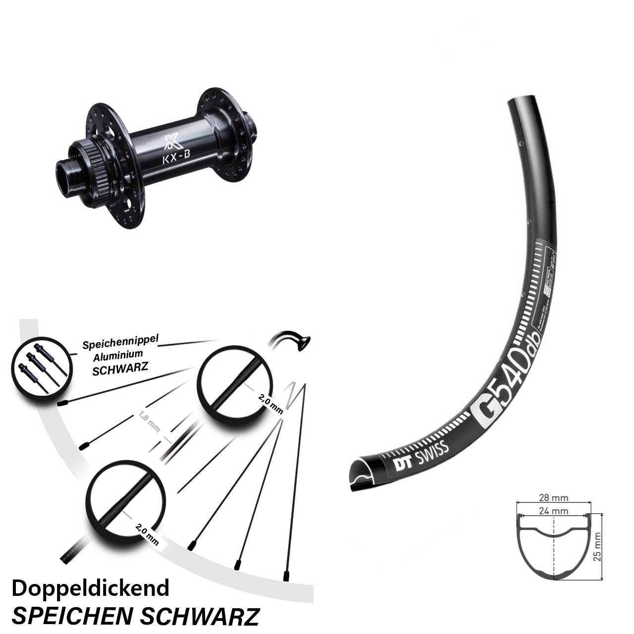 KX-Boost 12x110 mm DT Swiss G 540 Vorderrad 28-29 Zoll Centerlock Steckachse Gravel