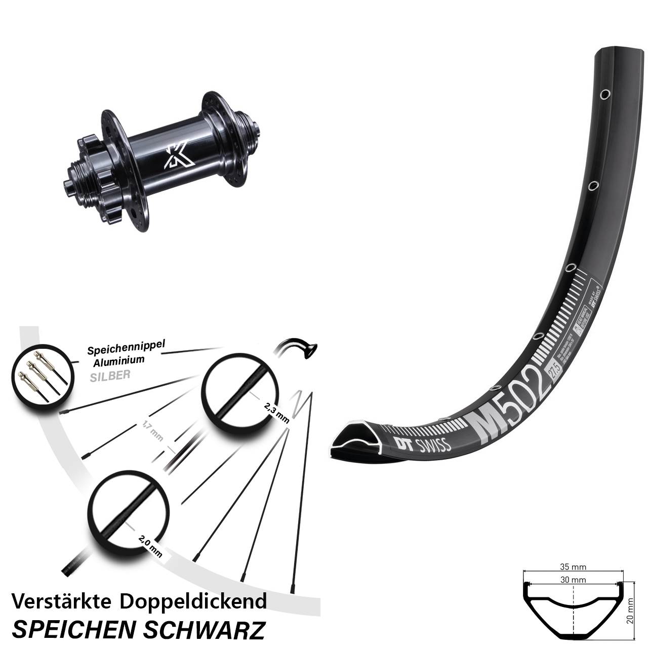 DT Swiss M502 KX-M 29 Zoll Disc Laufrad für Schnellspanner