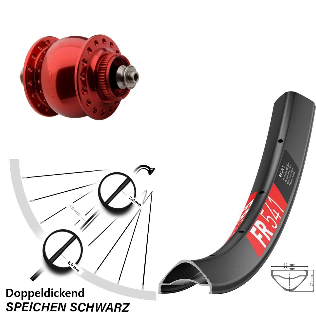 Disc Nabendynamovorderrad 29 Zoll DT Swiss FR 541 SON delux rot QR