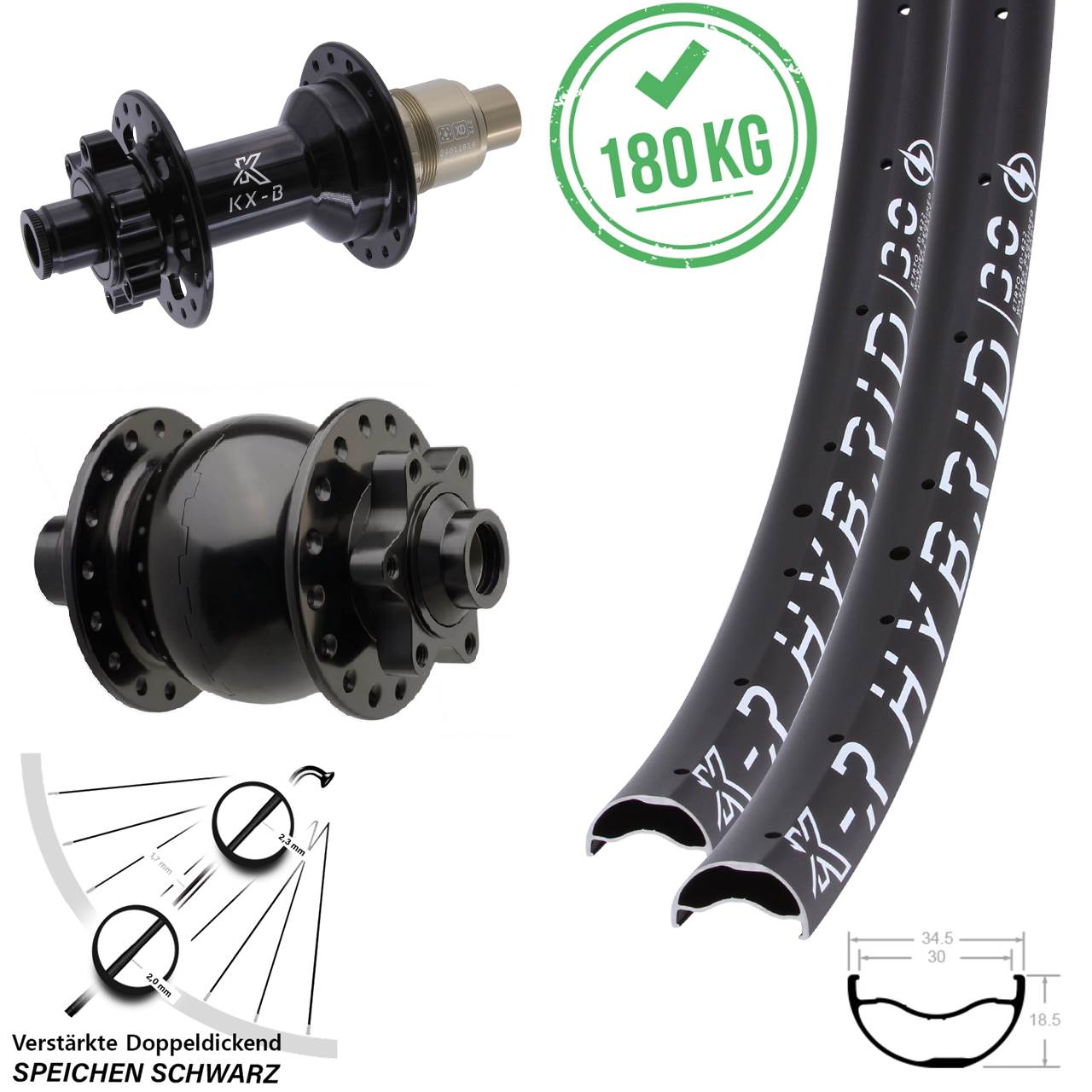 Disc Laufradsatz 29 Zoll KX-BR Hybrid 30 SON 28 XD 11-12 fach 15x110 12x148