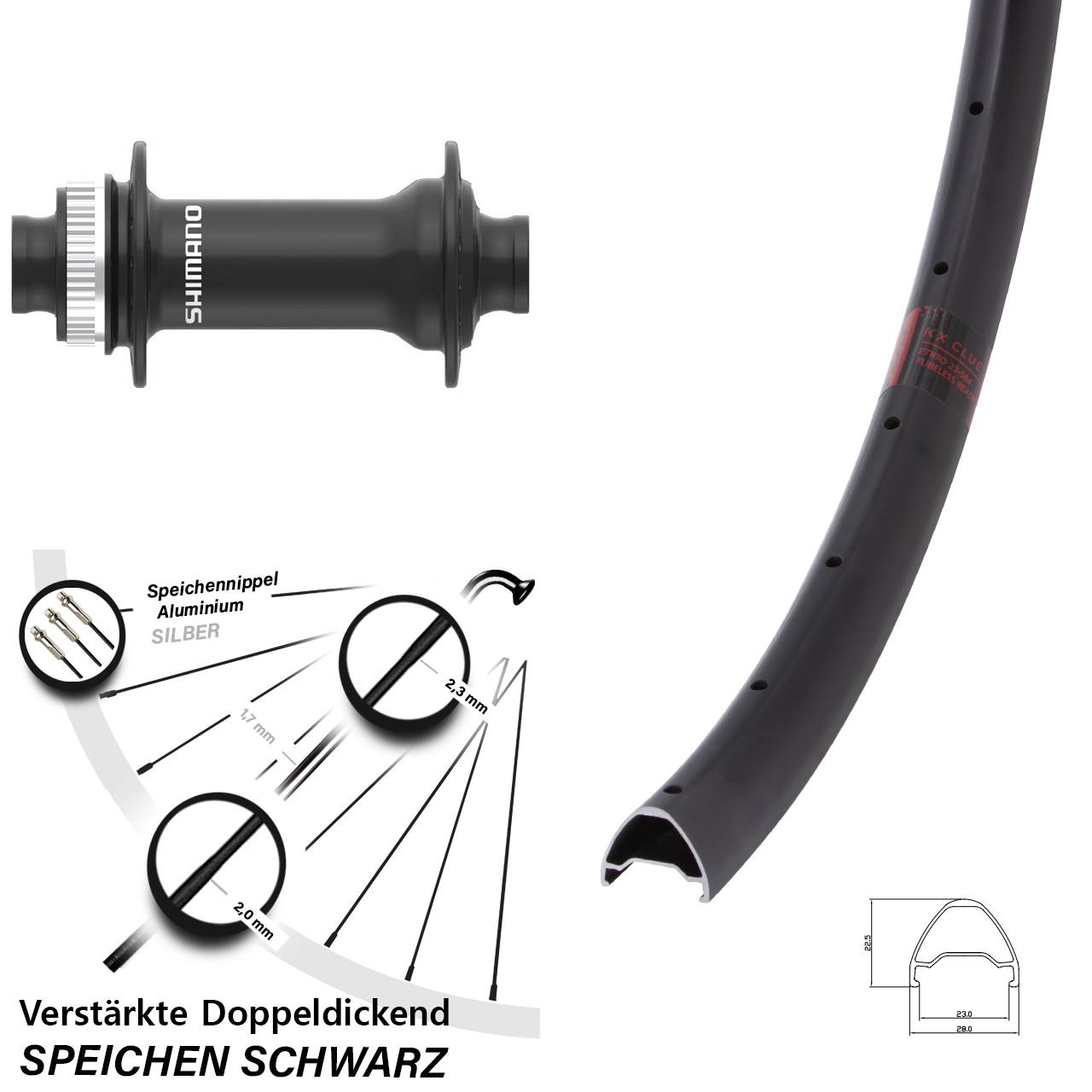 Centerlock Vorderrad 28-29 Zoll KX Clue Shimano HB-MT410-B 15x110 Boost