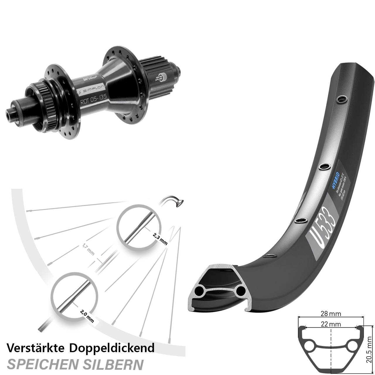 Centerlock Hinterrad QR 28-29 Zoll DT Swiss U533-370 Hybrid Shimano Micro Spline