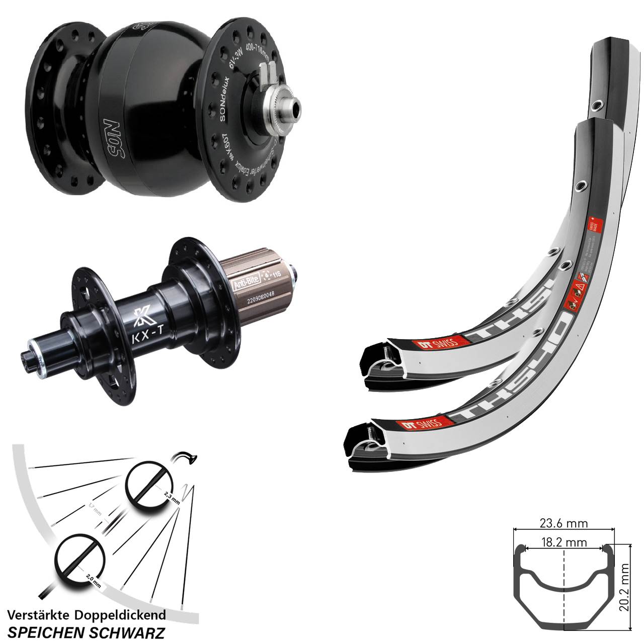 28 Zoll DT Swiss TK540 KX-T SON delux wide body Laufradsatz für Schnellspanner 8-11 fach