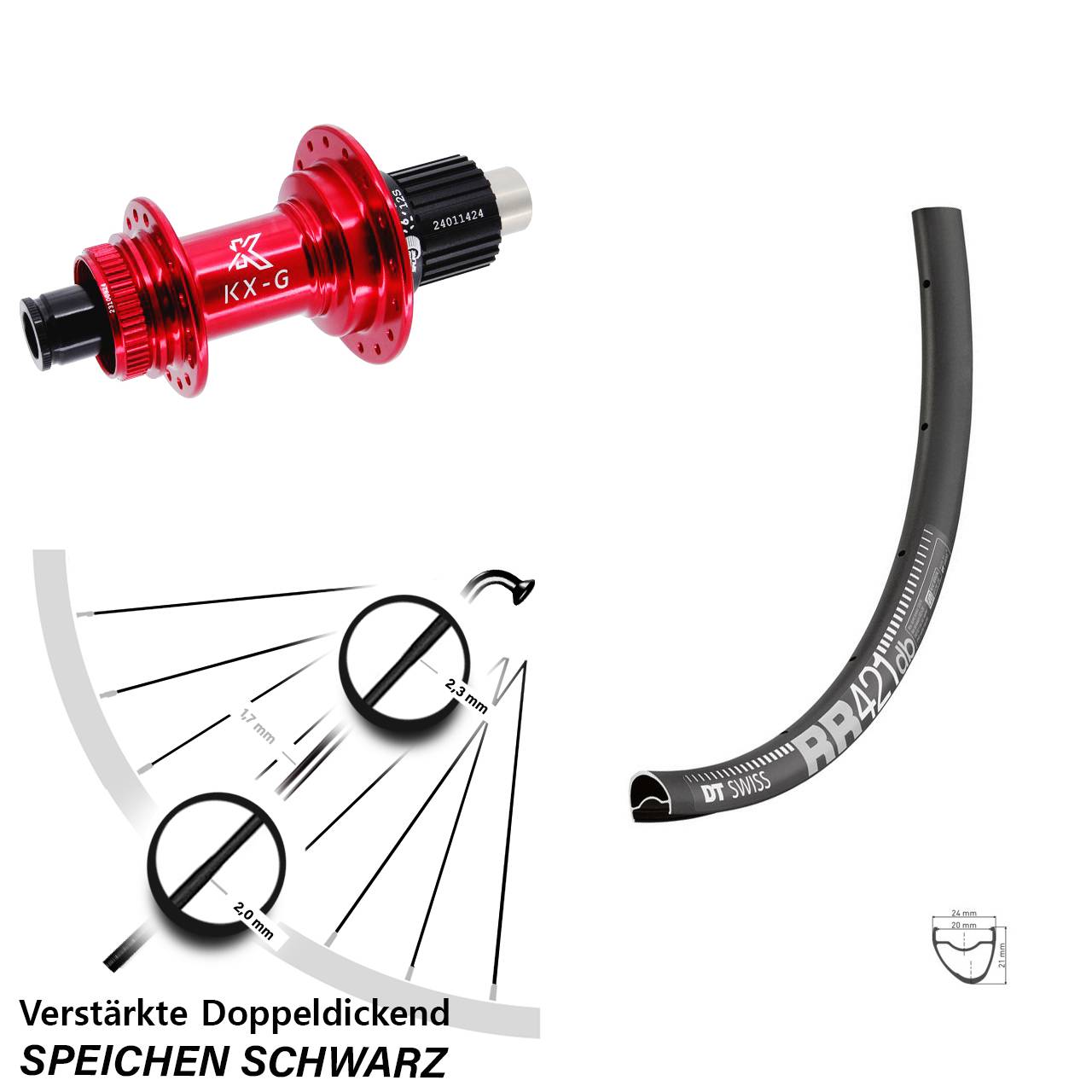 Hinterrad Centerlock 28 Zoll DT Swiss RR421 KX-G rot Micro Spline 12x142