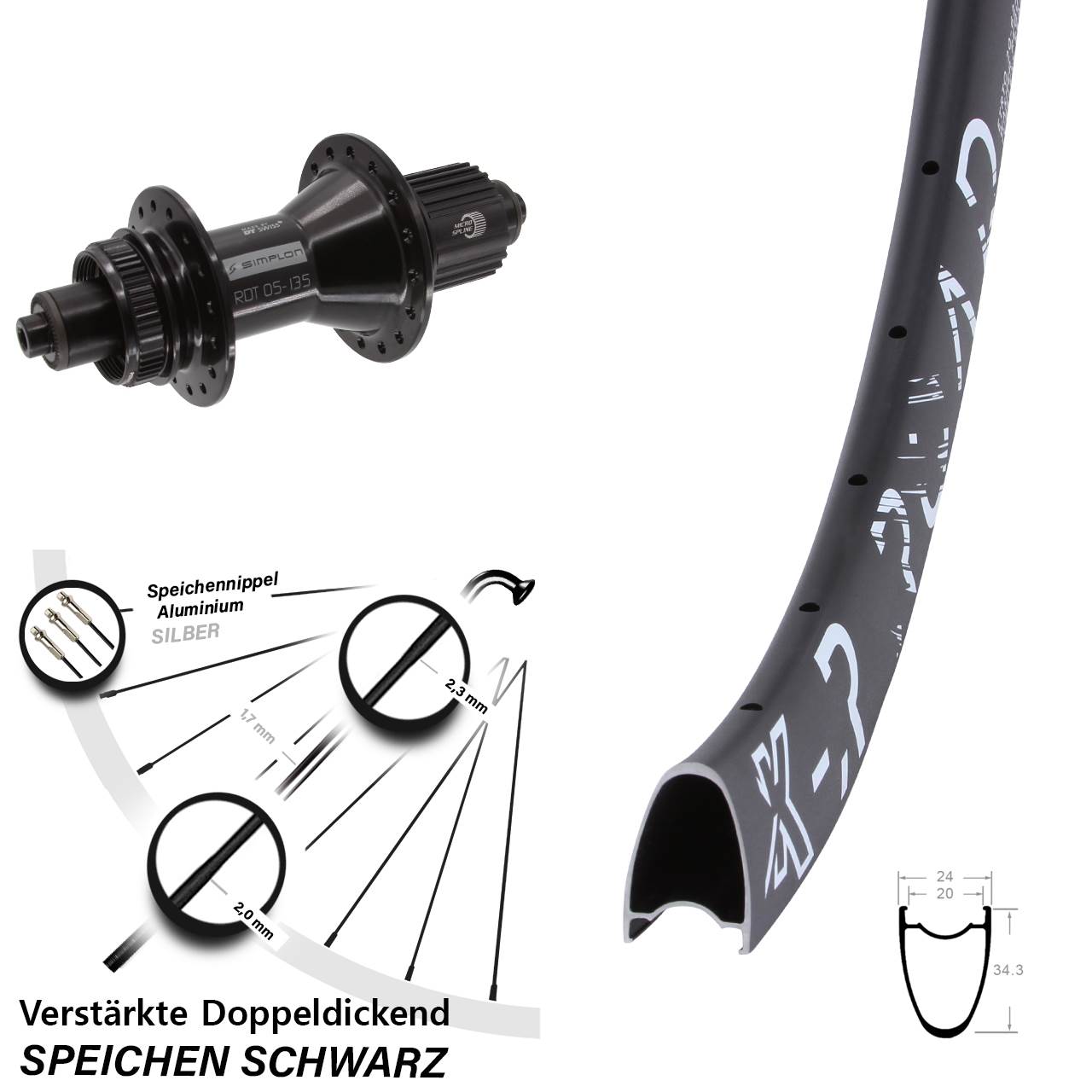 KX-R Road DT Swiss 370 Hybrid 28 Zoll Hinterrad Centerlock QR Micro Spline