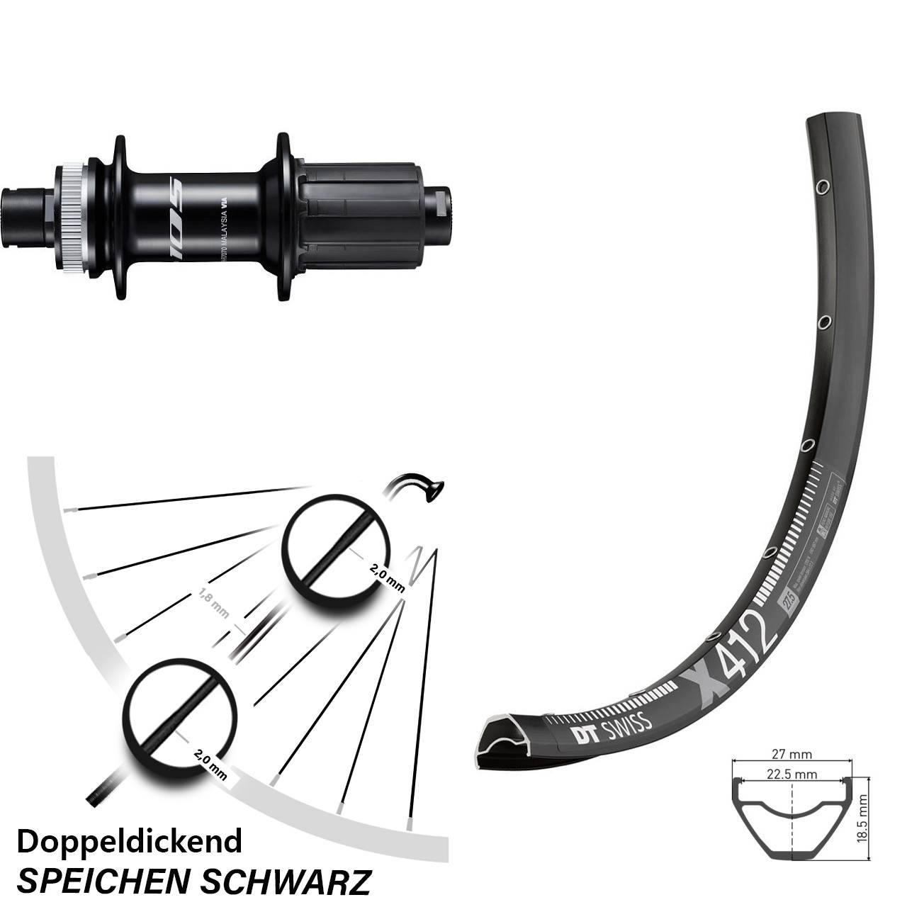 28 Zoll DT Swiss X412 Shimano FH-R7070 Disc Hinterrad 12x142 8-12 fach
