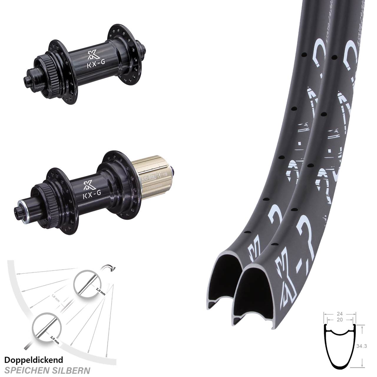 KX-GR Road Laufradsatz 35mm Hochprofil Shimano 8-12 fach QR Centerlock