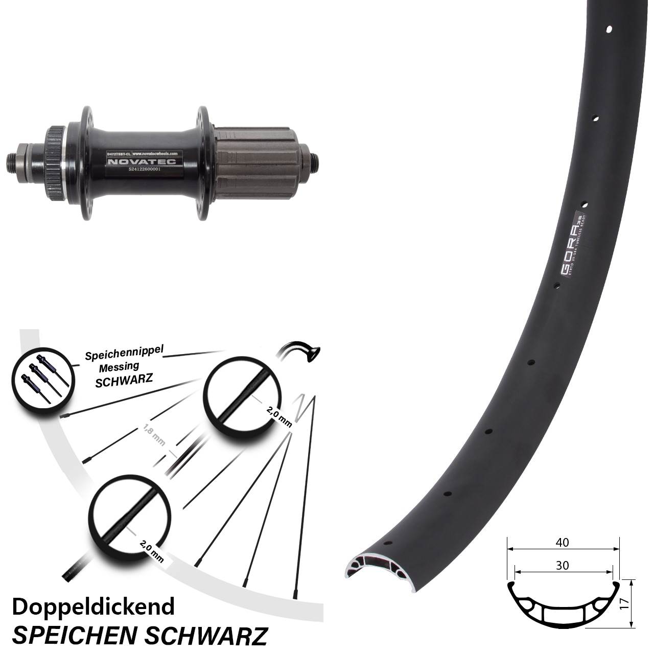 Gora 35 Novatec D472 27,5 Zoll Hinterrad Centerlock QR 8-12 fach