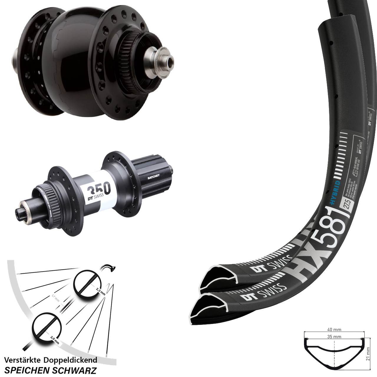 DT Swiss HX 581 350 SON 28 27,5 Zoll Laufradsatz Centerlock QR 8-11 fach HG