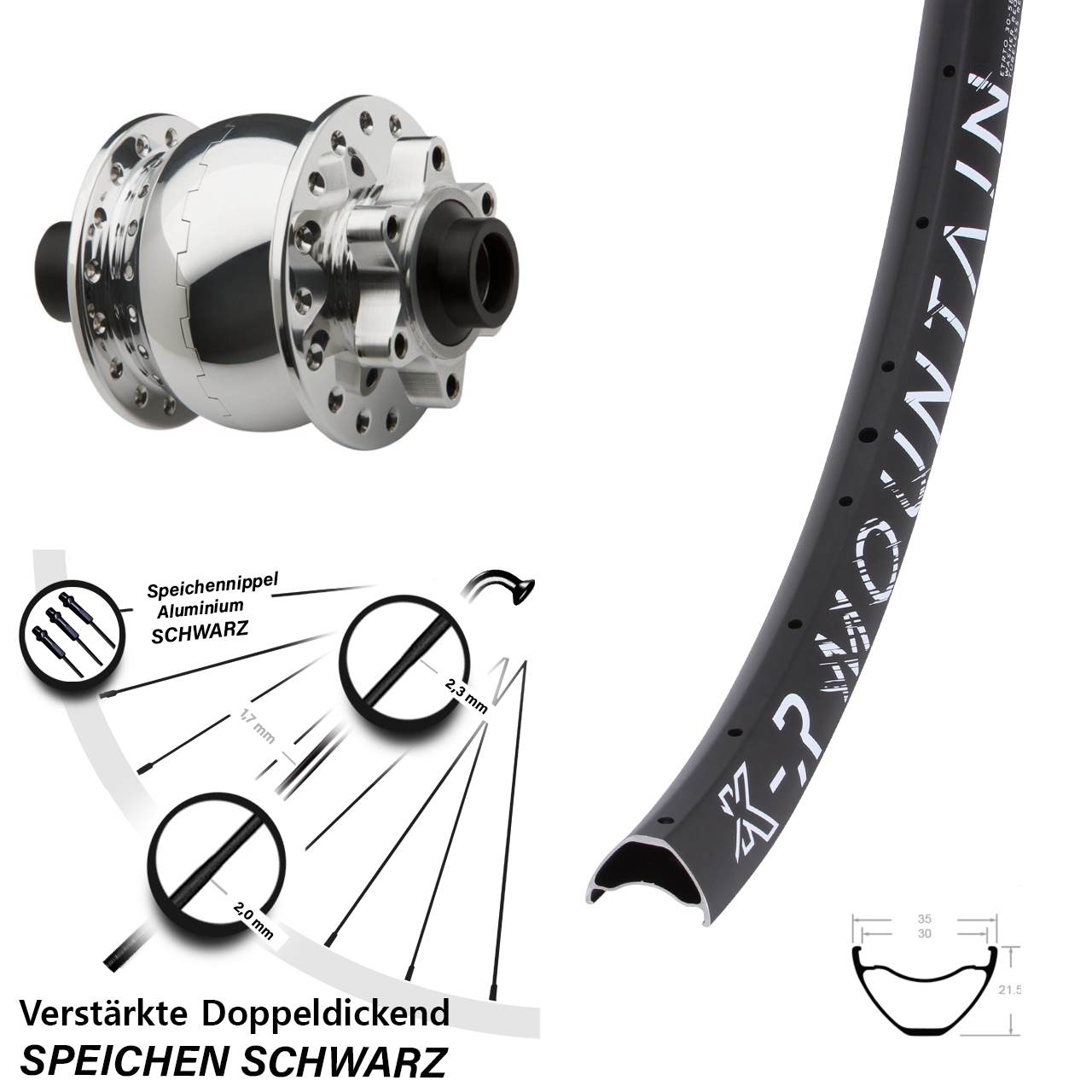 Nabendynamovorderrad 6-Loch 15x100 29 Zoll KX-R Mountain SON 28 poliert