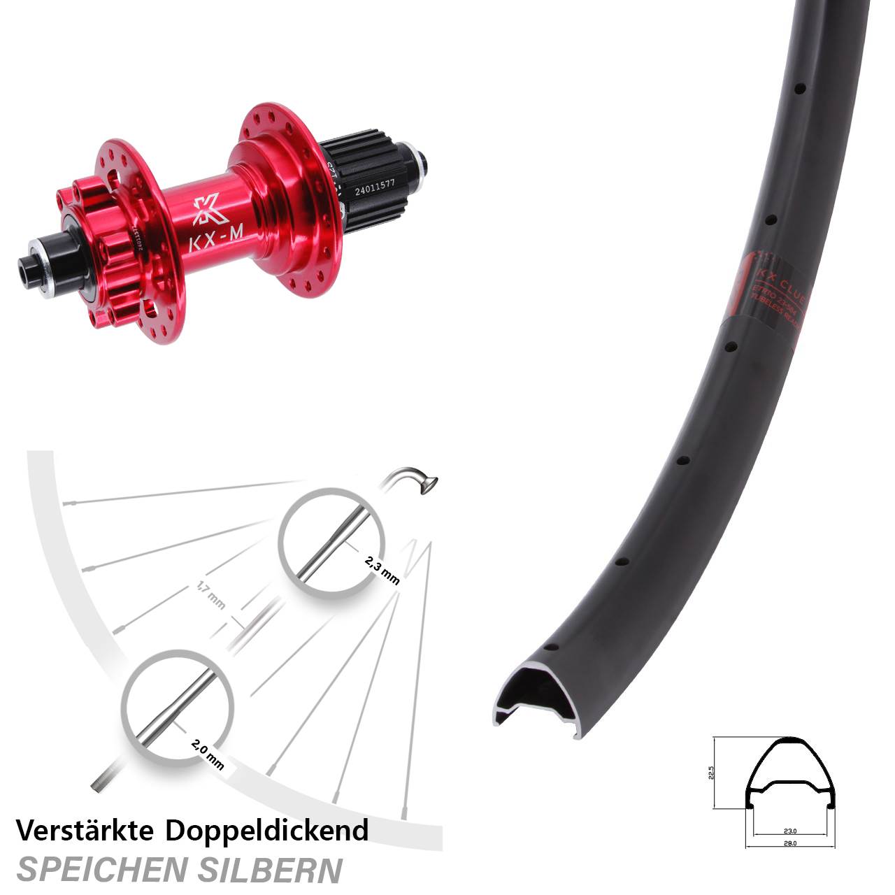 KX-M Clue rot 28 Zoll Disc Hinterrad QR Shimano Micro Spline