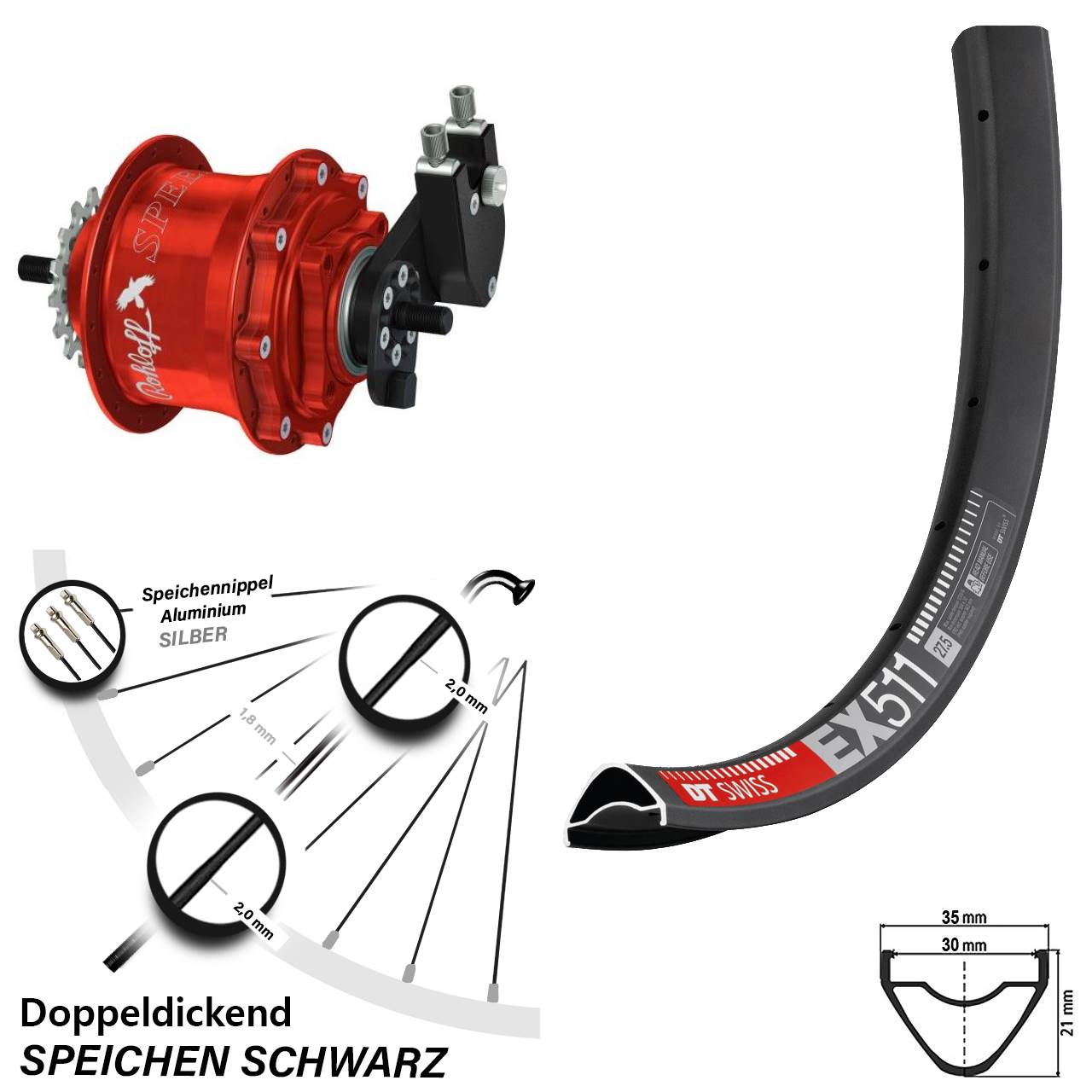DT Swiss EX 511 Rohloff Speedhub TS DB OEM rot 29 Zoll Disc Hinterrrad